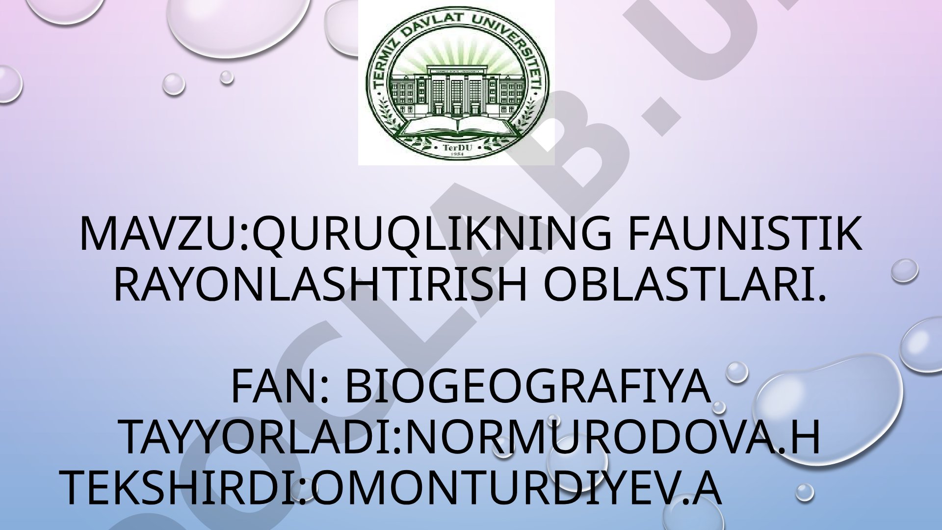 quruqlikning faunistik rayonlashtirish oblastlari
