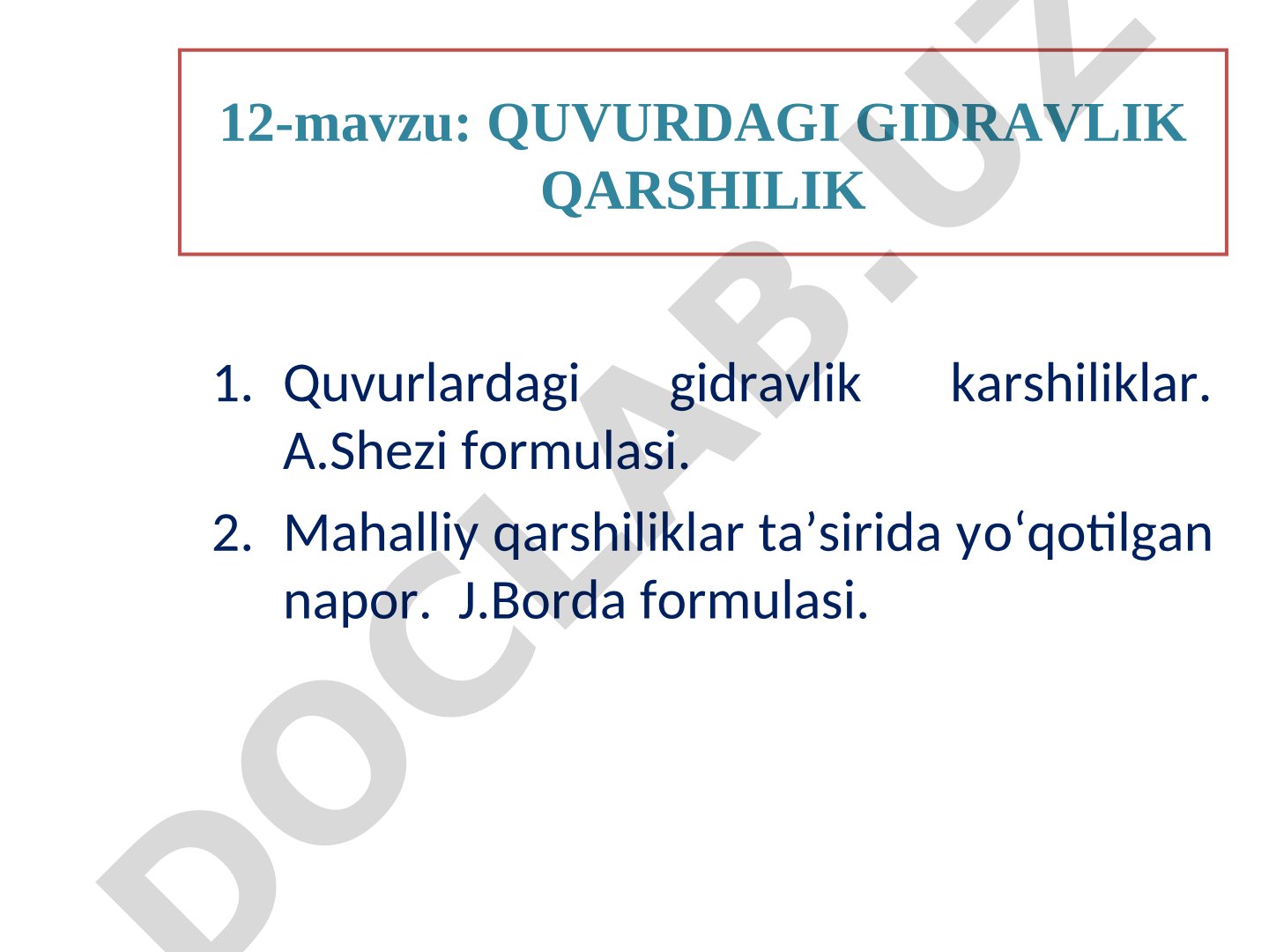 Quvurdagi gidravlik qarshilik