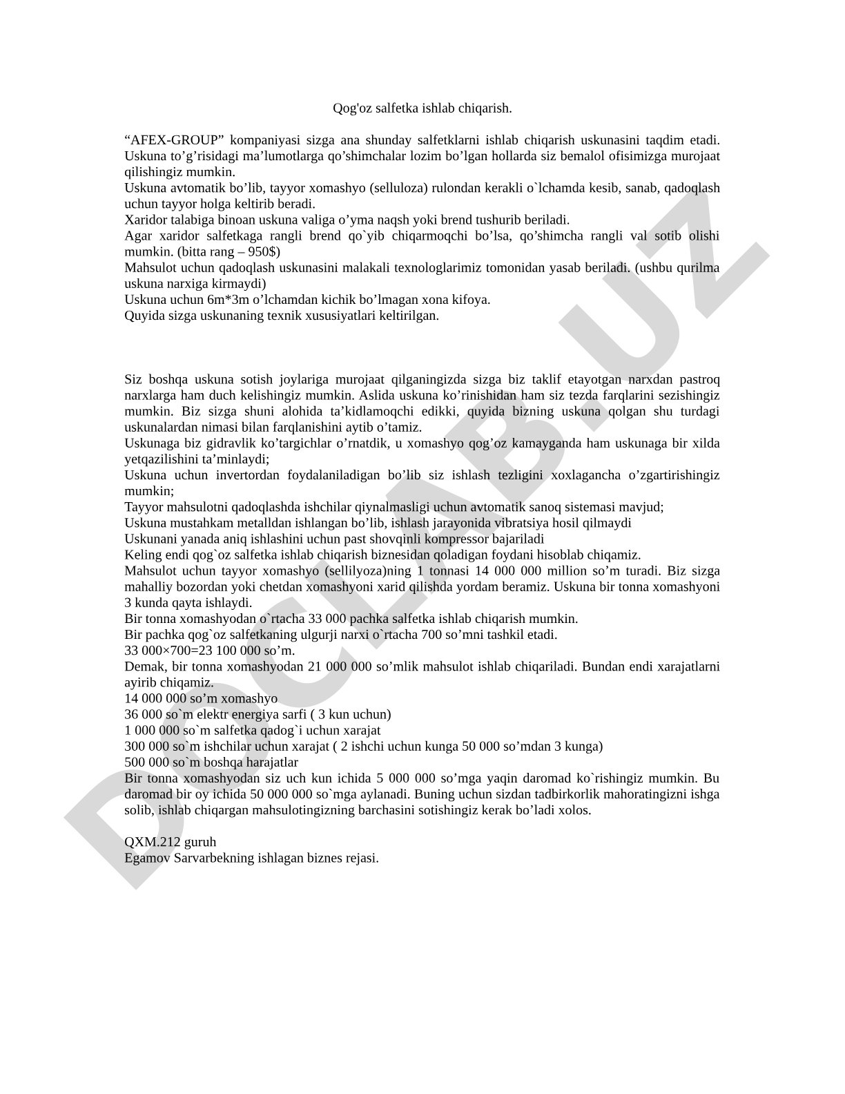 Qog'oz salfetka ishlab chiqarish uskunasi