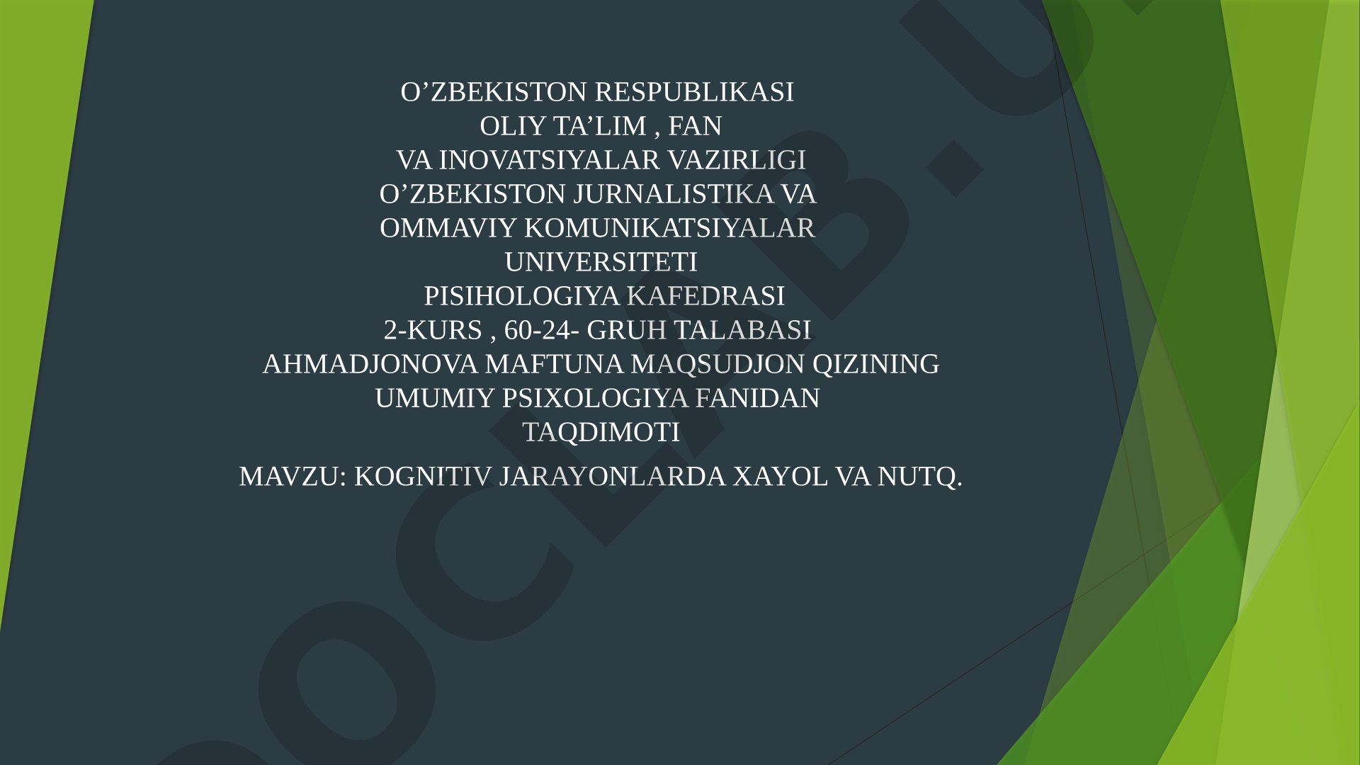 Kognitiv jarayonlarda xayol va nutq