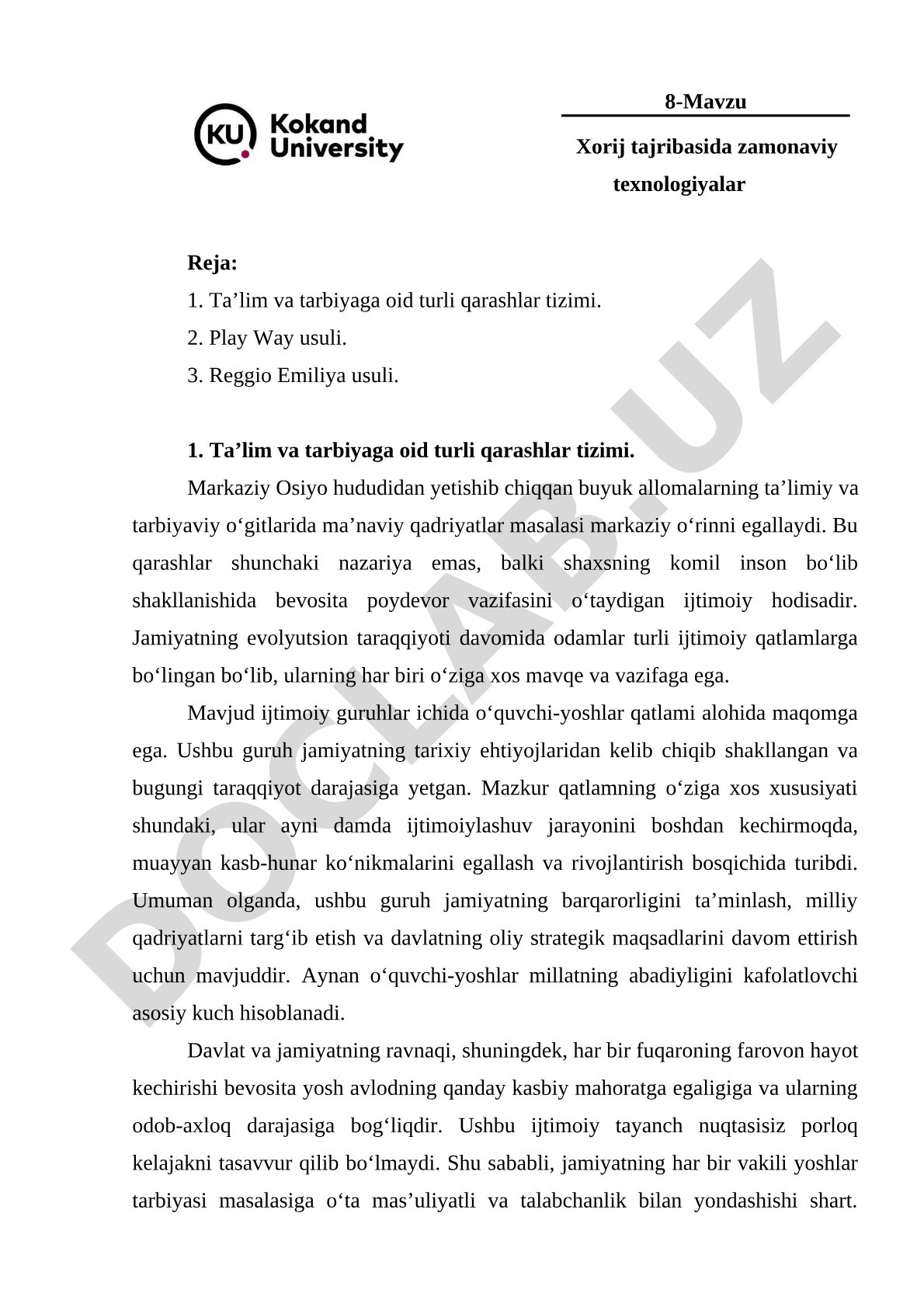 8-Mavzu Xorij tajribasida zamonaviy texnologiyalar