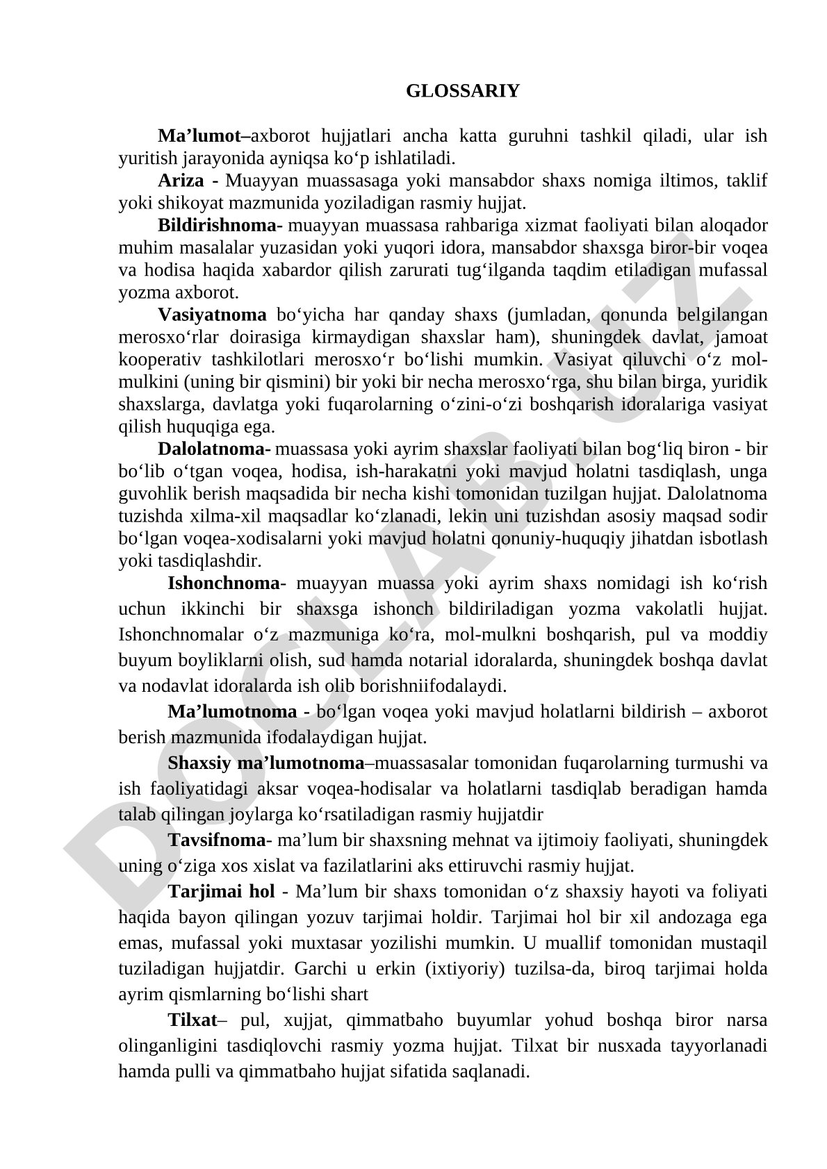 Ish yuritish atamalari glossariysi