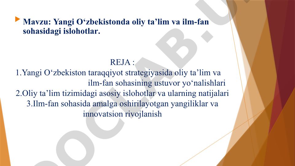 Yangi O‘zbekistonda oliy ta’lim va ilm-fan sohasidagi islohotlar