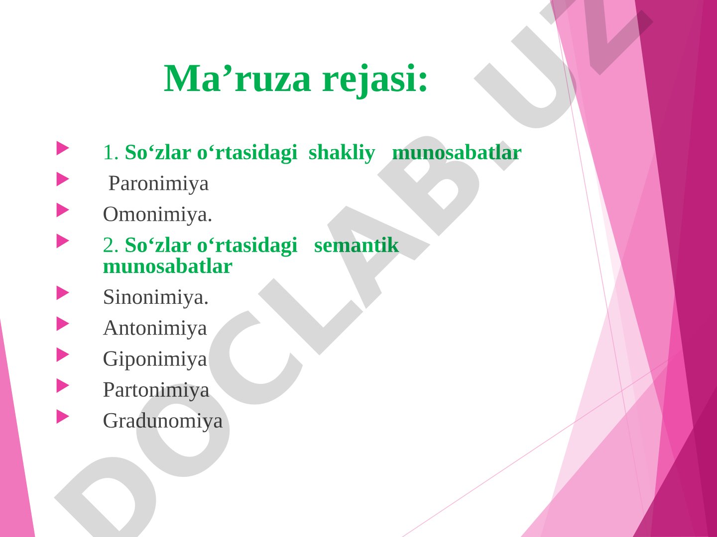 So'zlarning shakliy va semantik munosabatlari