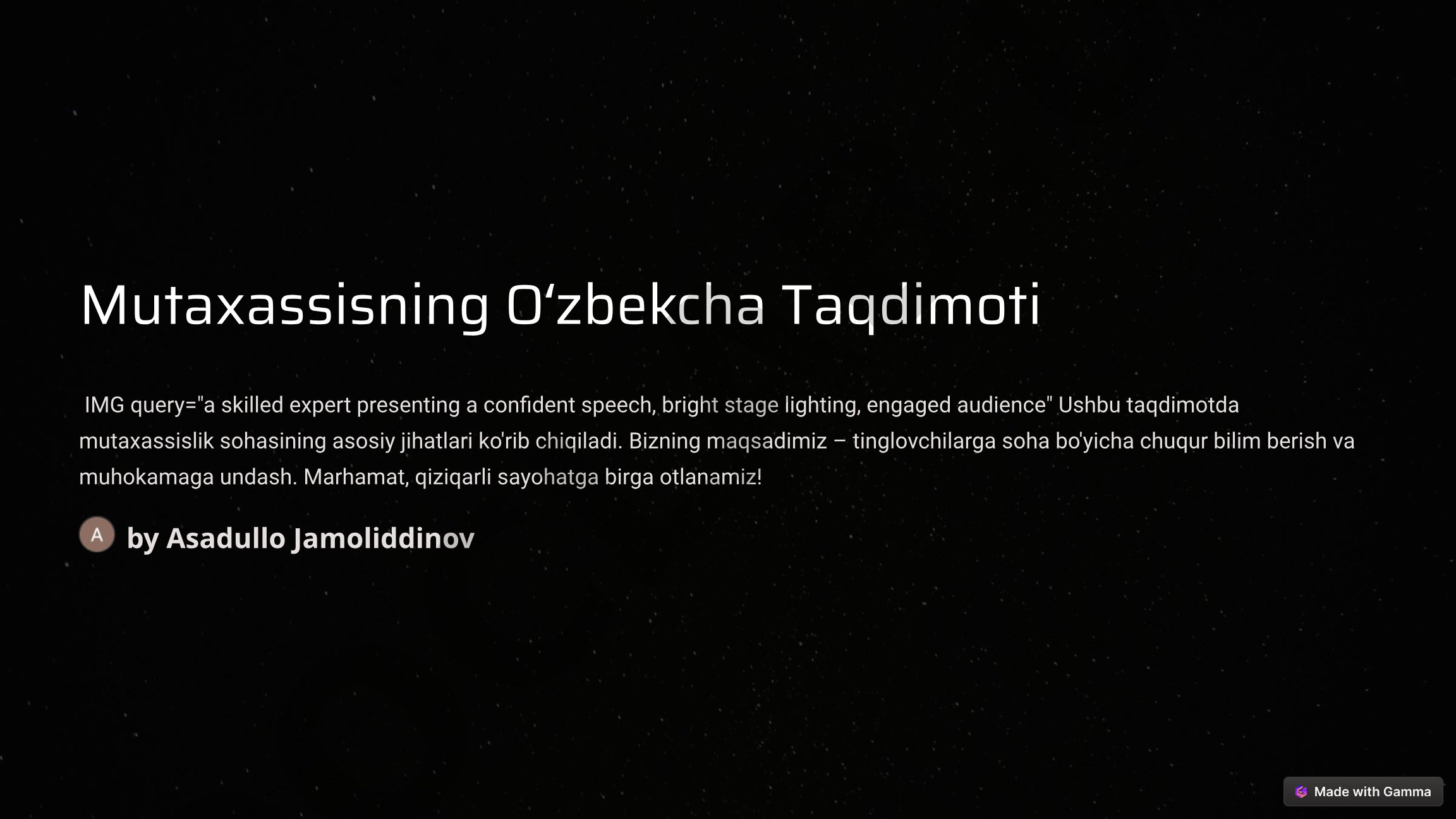 Mutaxassisning Oʻzbekcha Taqdimoti