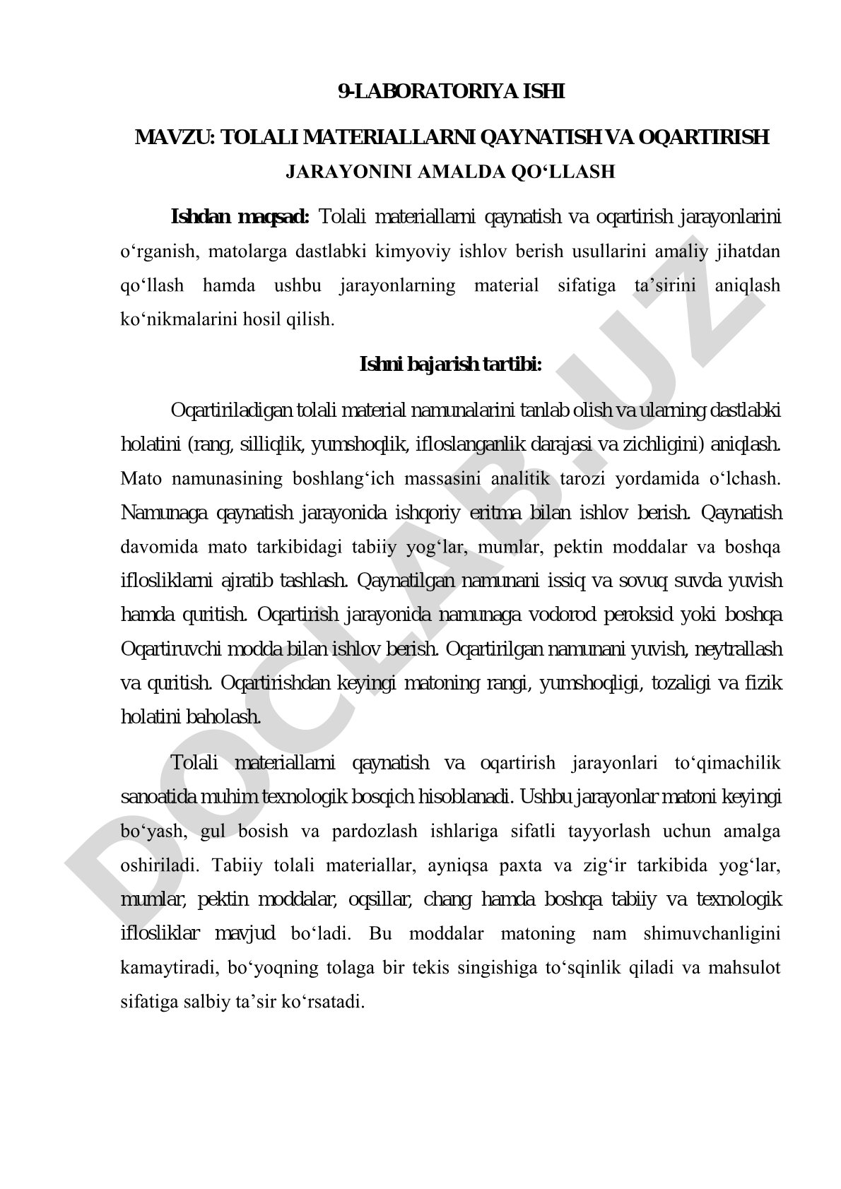 Tolali materiallarni qaynatish va oqartirish jarayonini amalda qo‘llash