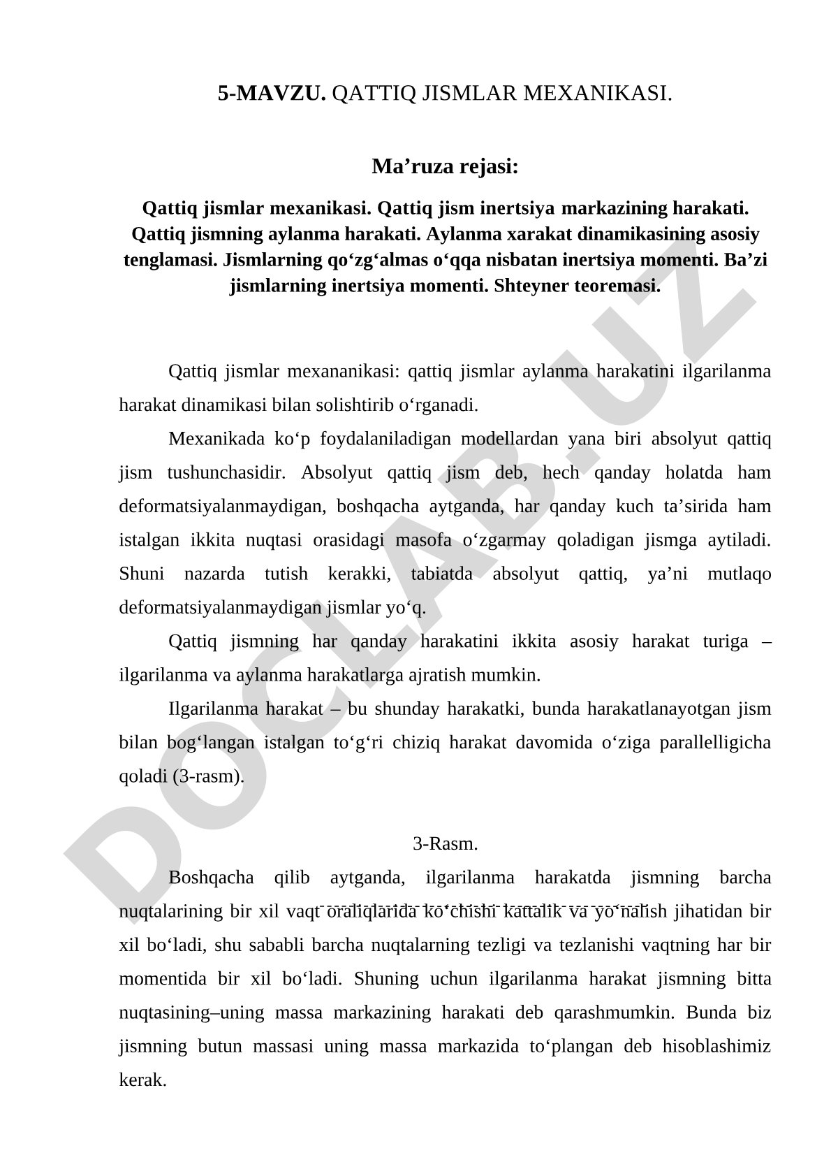 Qattiq jismlar mexanikasi: inertsiya momenti, aylanma harakat, Shteyner teoremasi