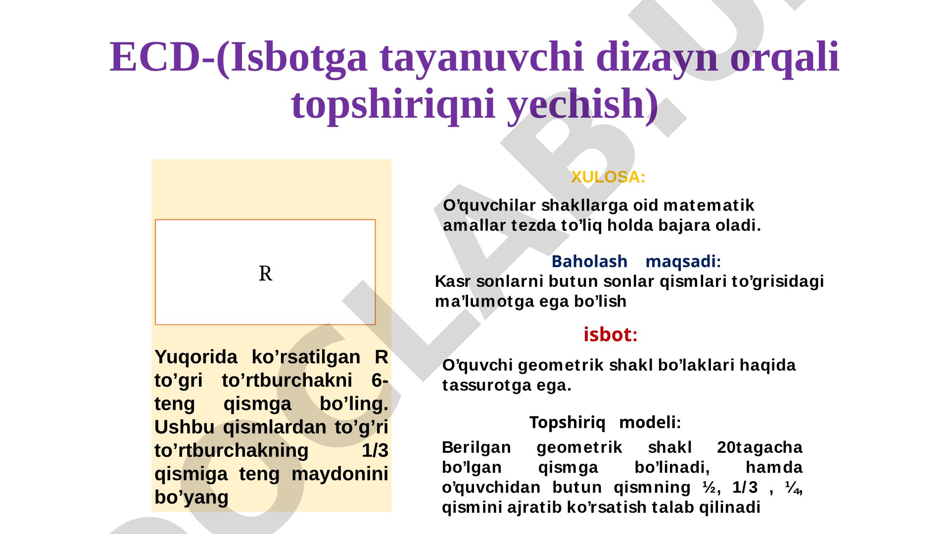 Geometrik shakllarni teng qismlarga bo'lish va kasrlar