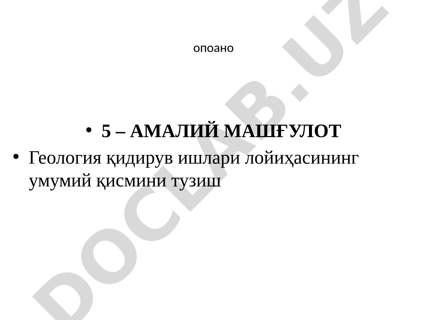 Геология қидирув ишлари лойиҳасининг умумий қисмини тузиш
