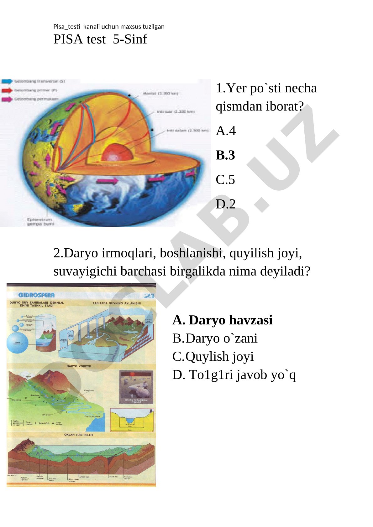 PISA test 5-sinf geografiya savollari