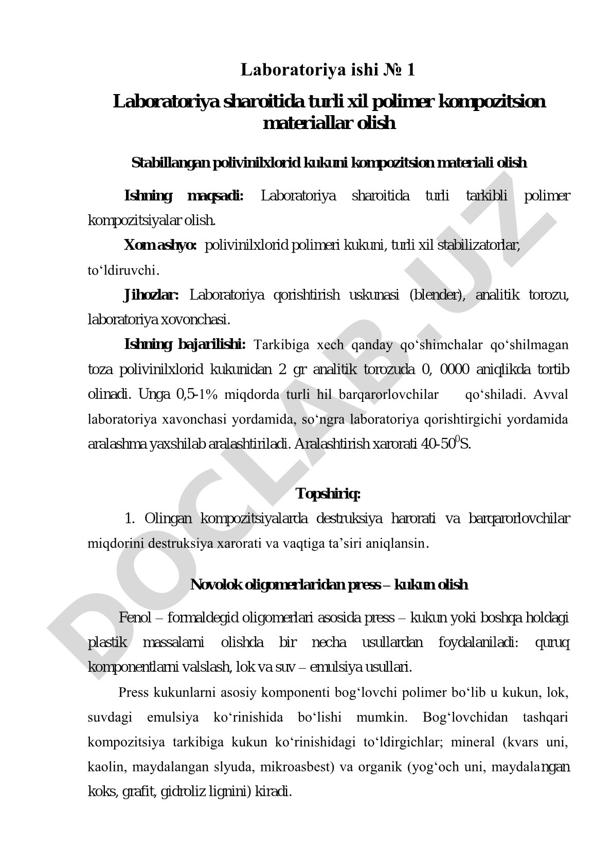 Stabillangan polivinilxlorid kukuni kompozitsion materiali olish