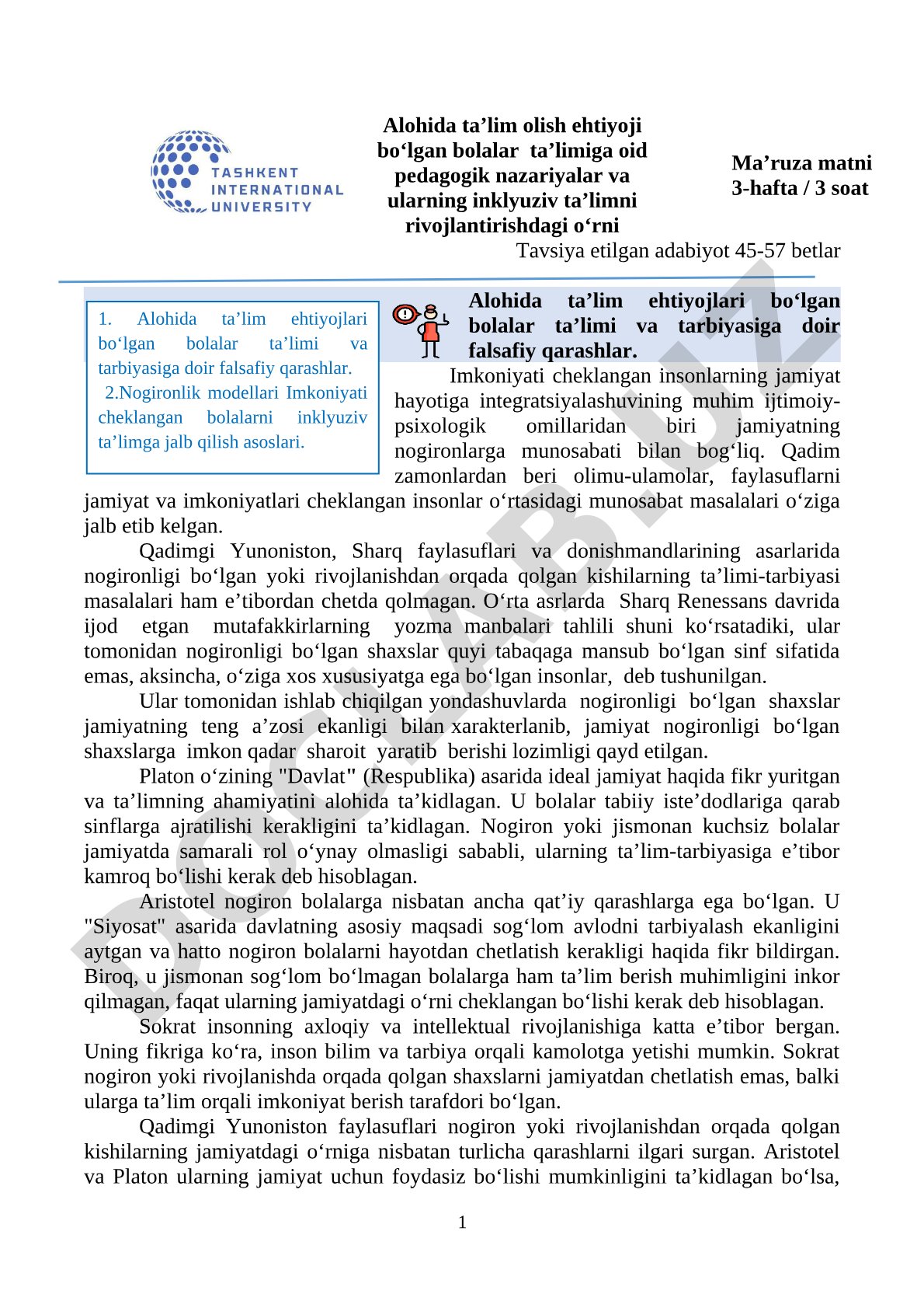 Alohida ta’lim ehtiyoji bo‘lgan bolalar ta’limiga oid pedagogik nazariyalar va ularning inklyuziv ta’limni rivojlantirishdagi o‘rni