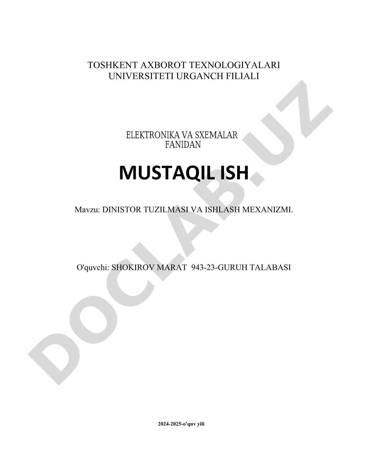Dinistor tuzilmasi va ishlash mexanizmi