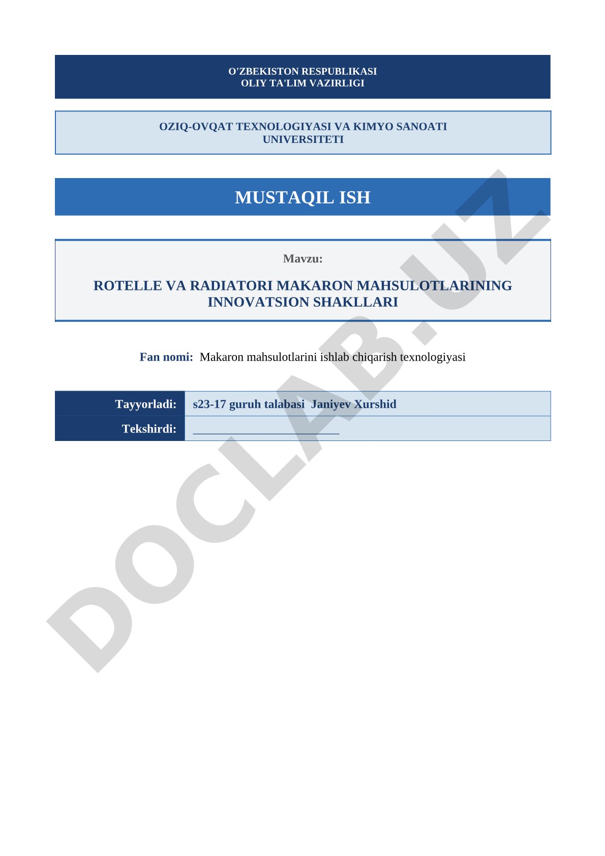 Rotelle va Radiatori makaron mahsulotlarining innovatsion shakllari