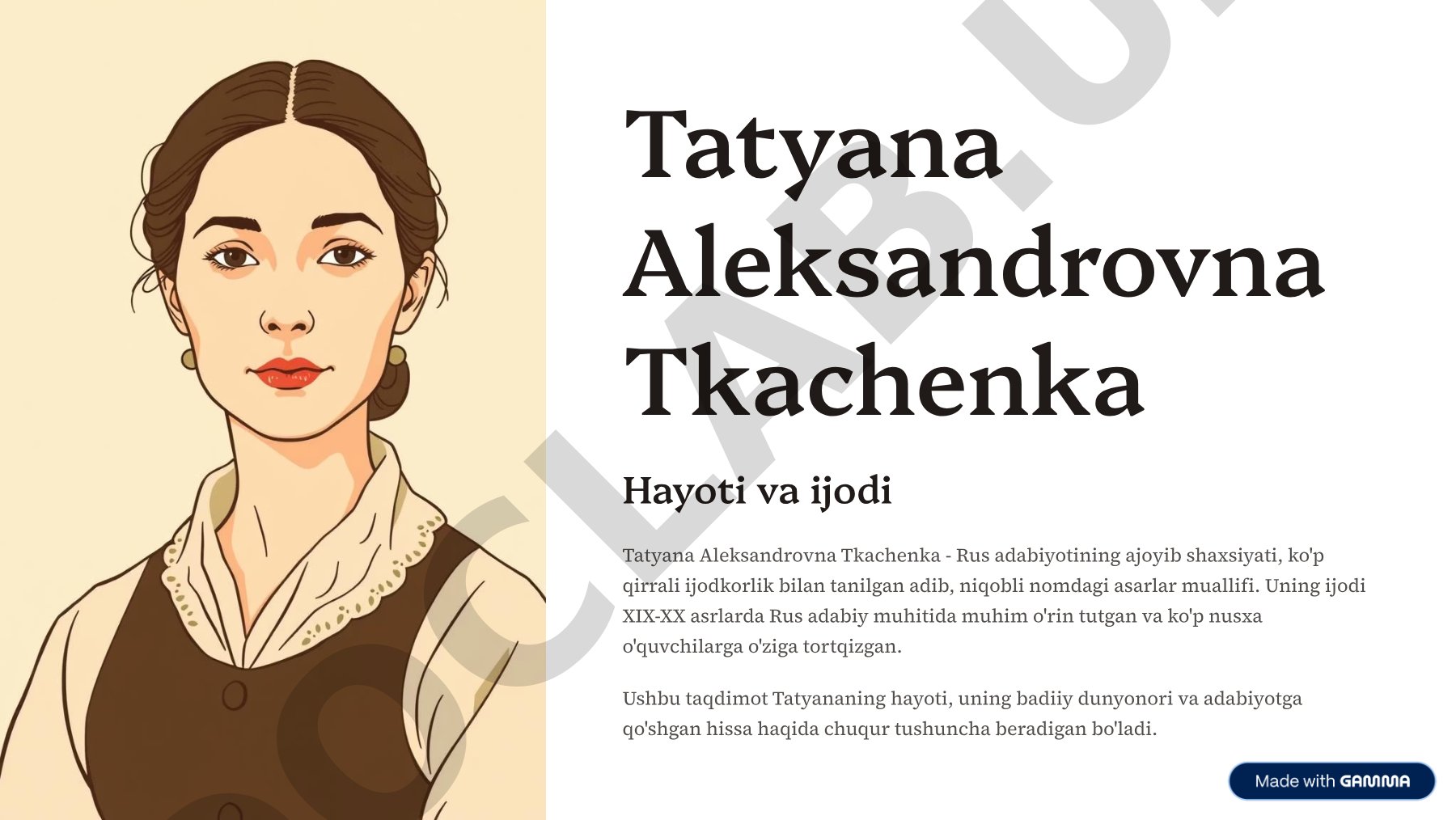Tatyana Aleksandrovna Tkachenka hayoti va ijodi