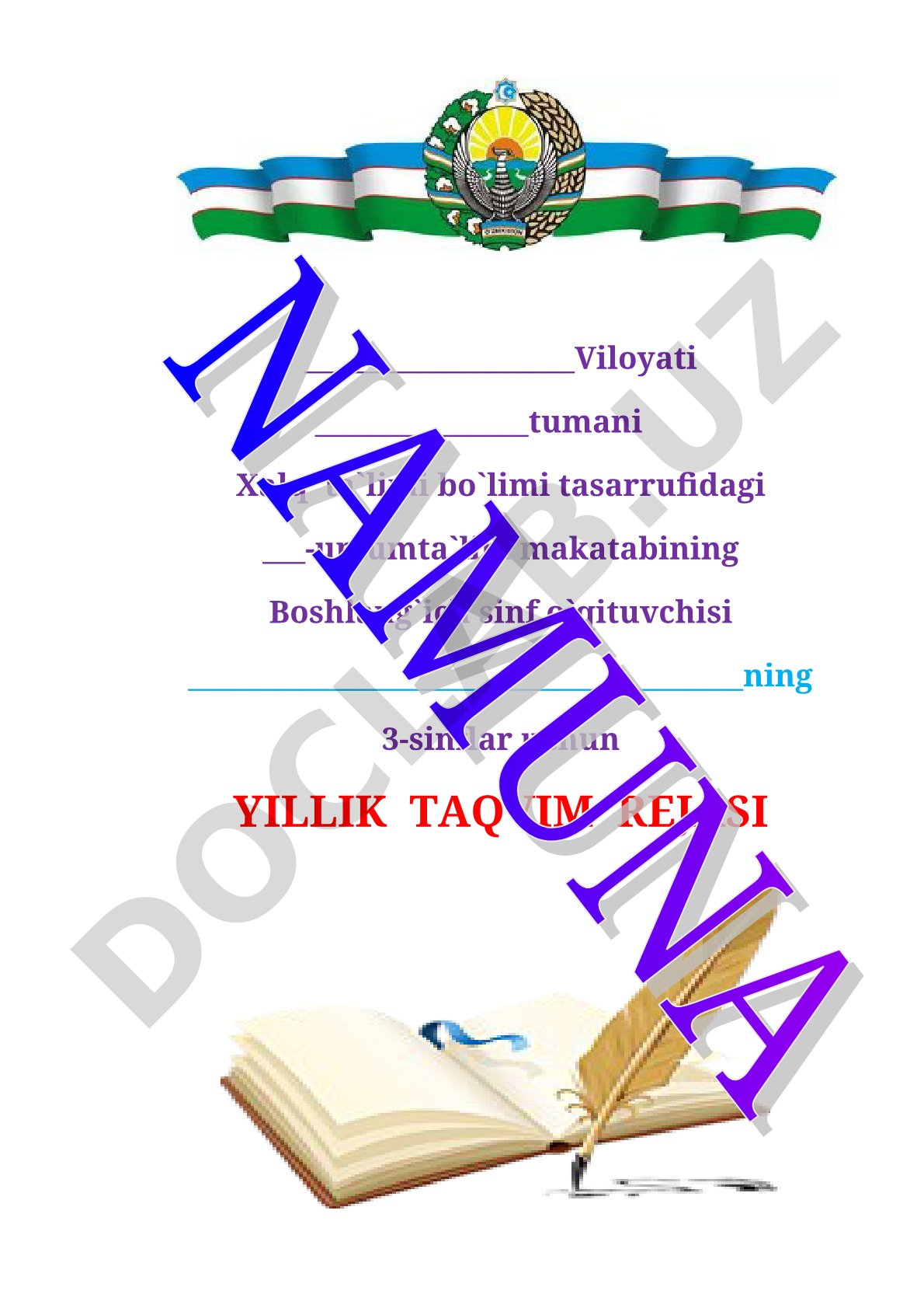 3-sinflar uchun yillik taqvim rejasi