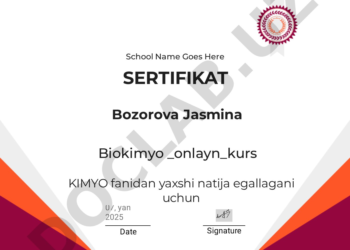 Biokimyo onlayn kursi sertifikati