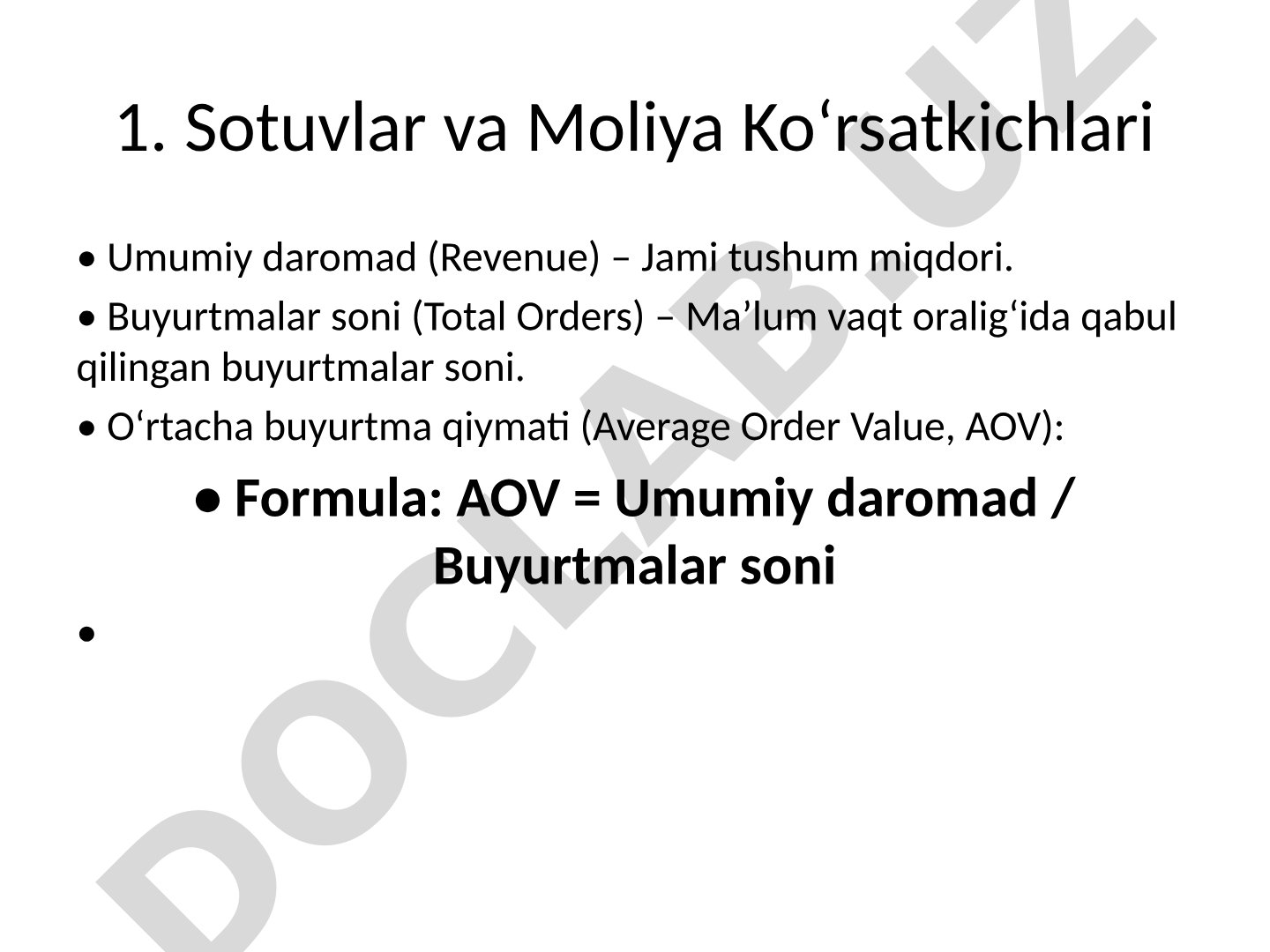 Sotuv, konversiya va mijozlarni saqlash ko‘rsatkichlari hamda formulalari
