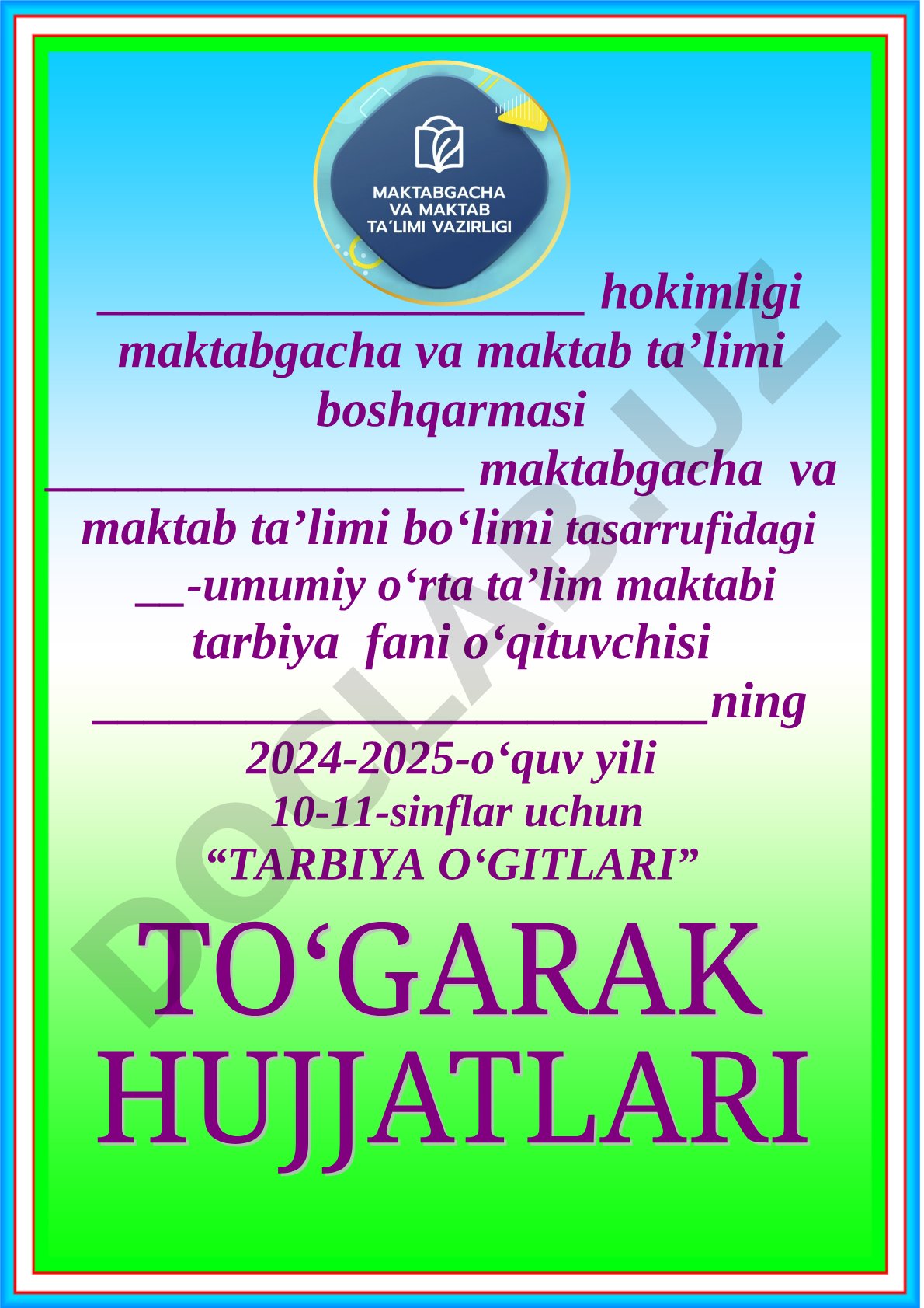 Tarbiya o‘gitlari to‘garagining ish rejasi