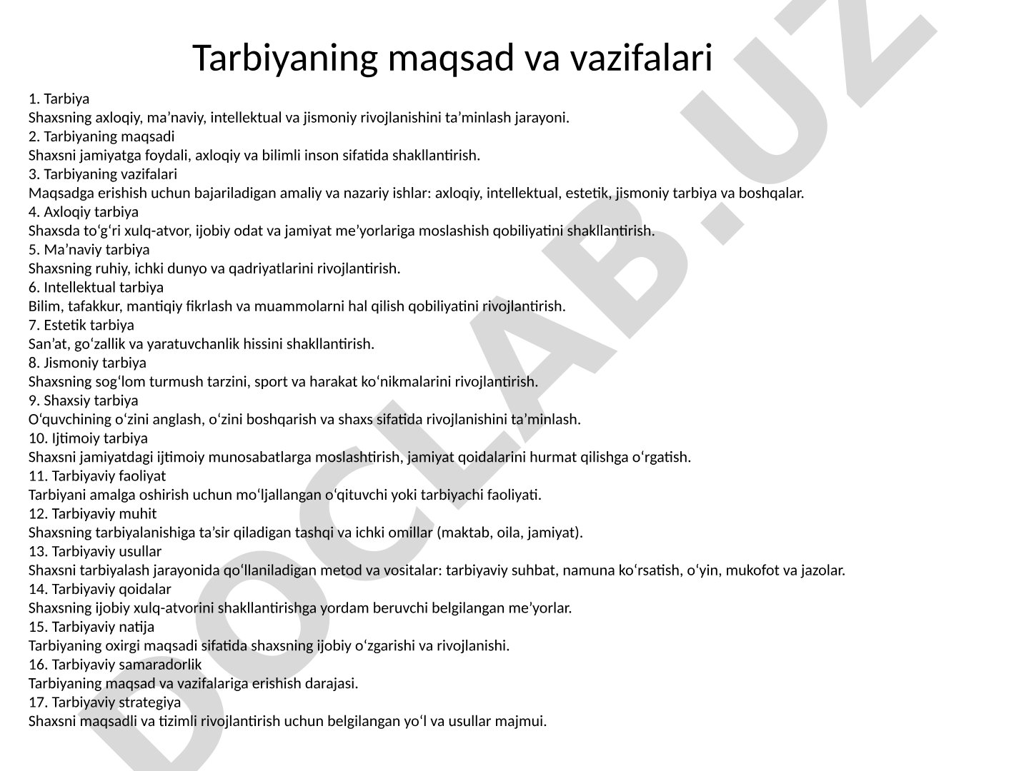 Tarbiya tushunchasi va turlari