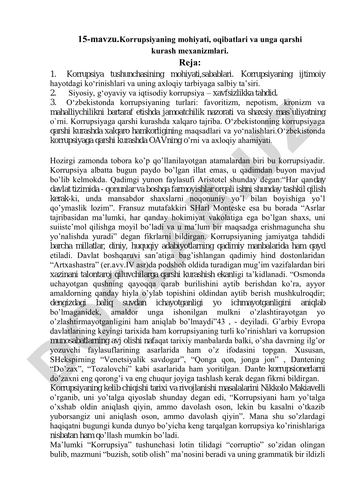 Korrupsiyaning mohiyati, oqibatlari va unga qarshi kurash mexanizmlari