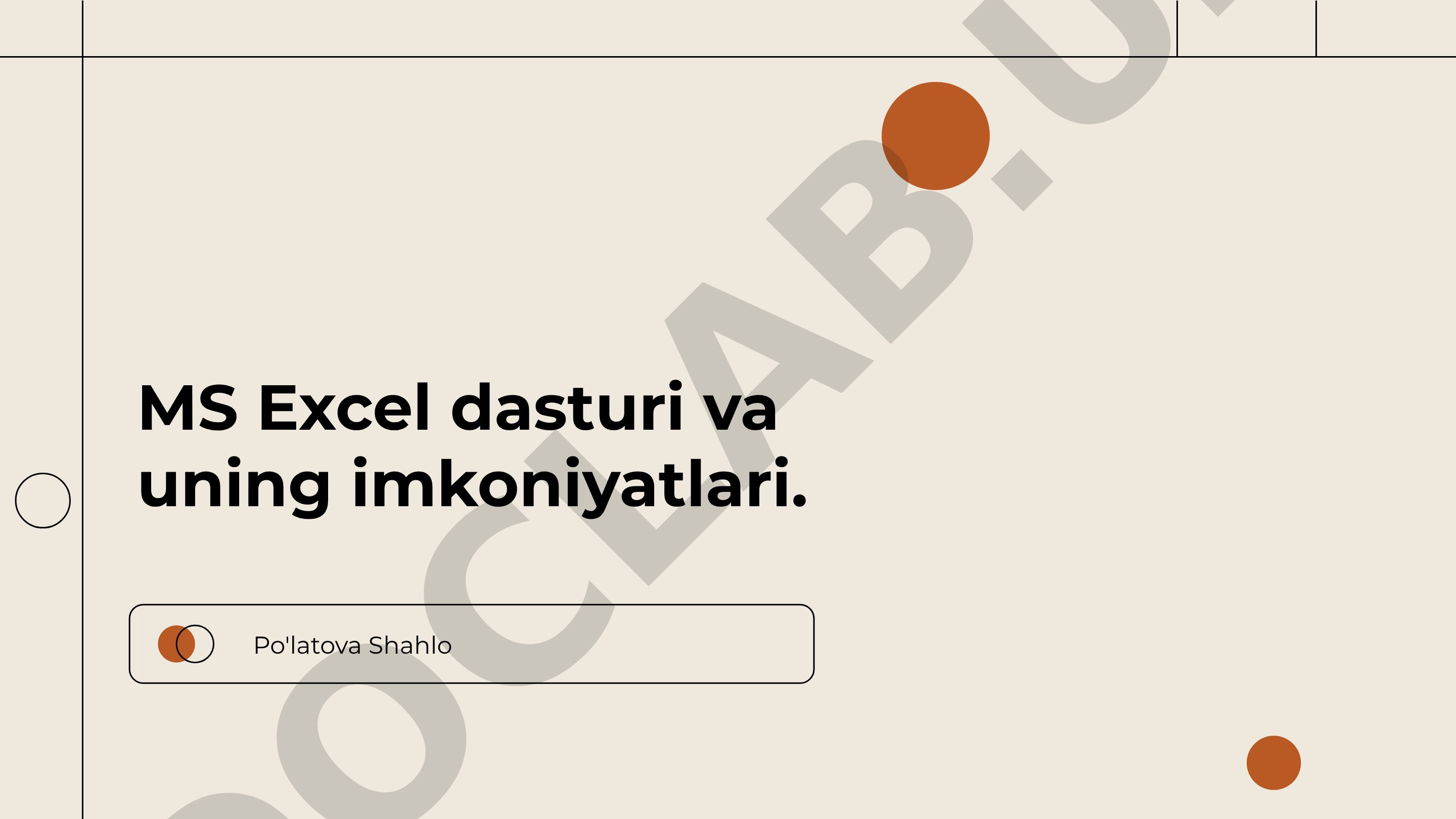 MS Excel dasturi va uning imkoniyatlari