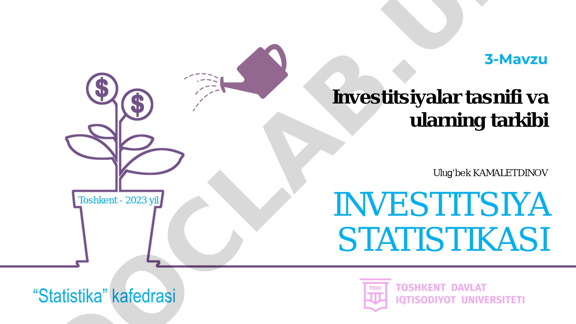 Investitsiyalar tasnifi va ularning tarkibi