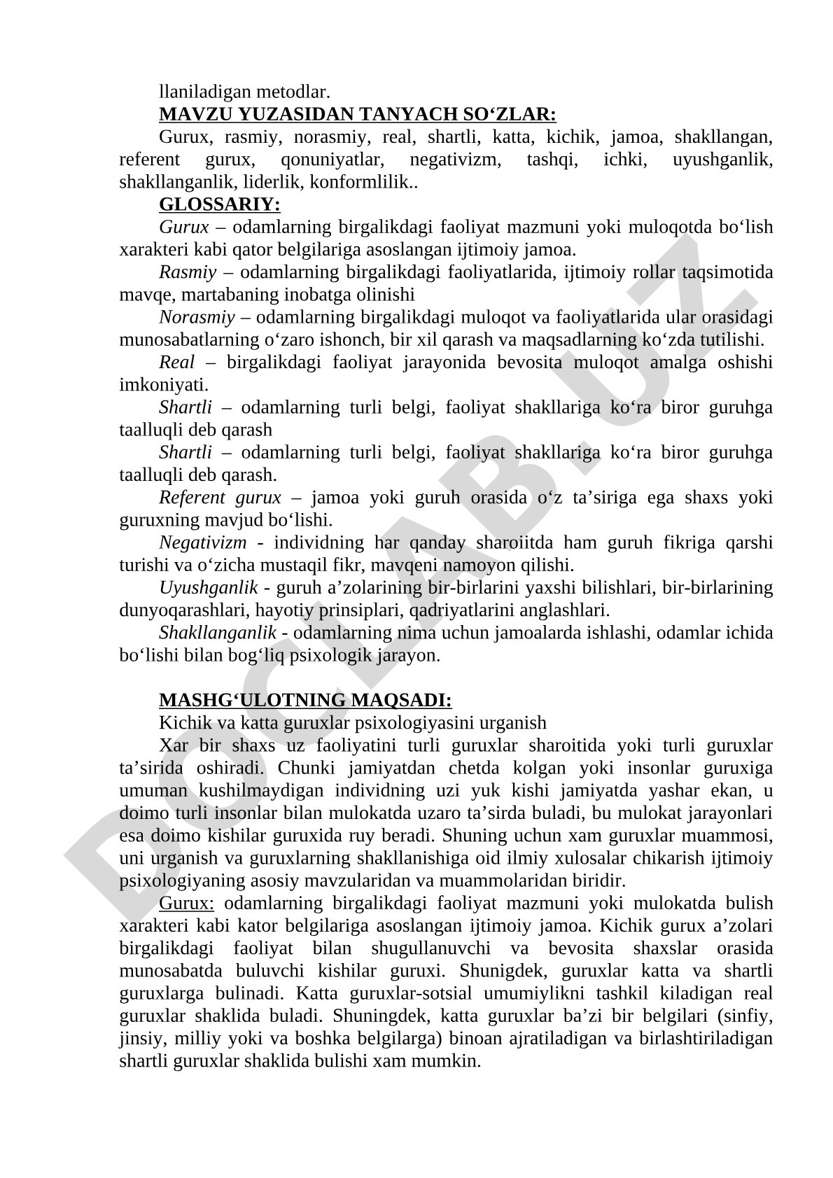 Ijtimoiy guruhlar tayanch so'zlari