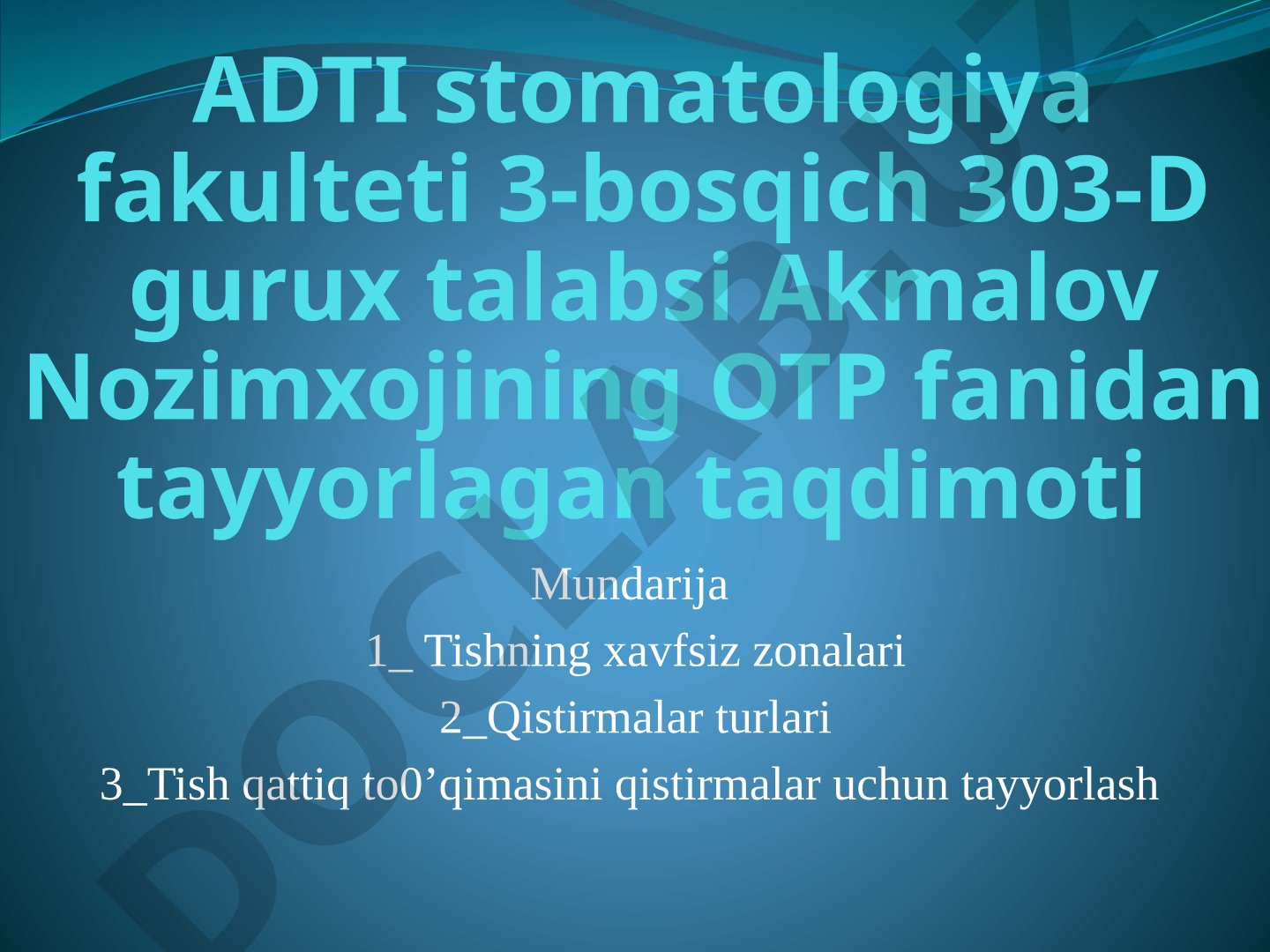 Tish-toj qismi nuqsonlarini qistirmalar bilan protezlash