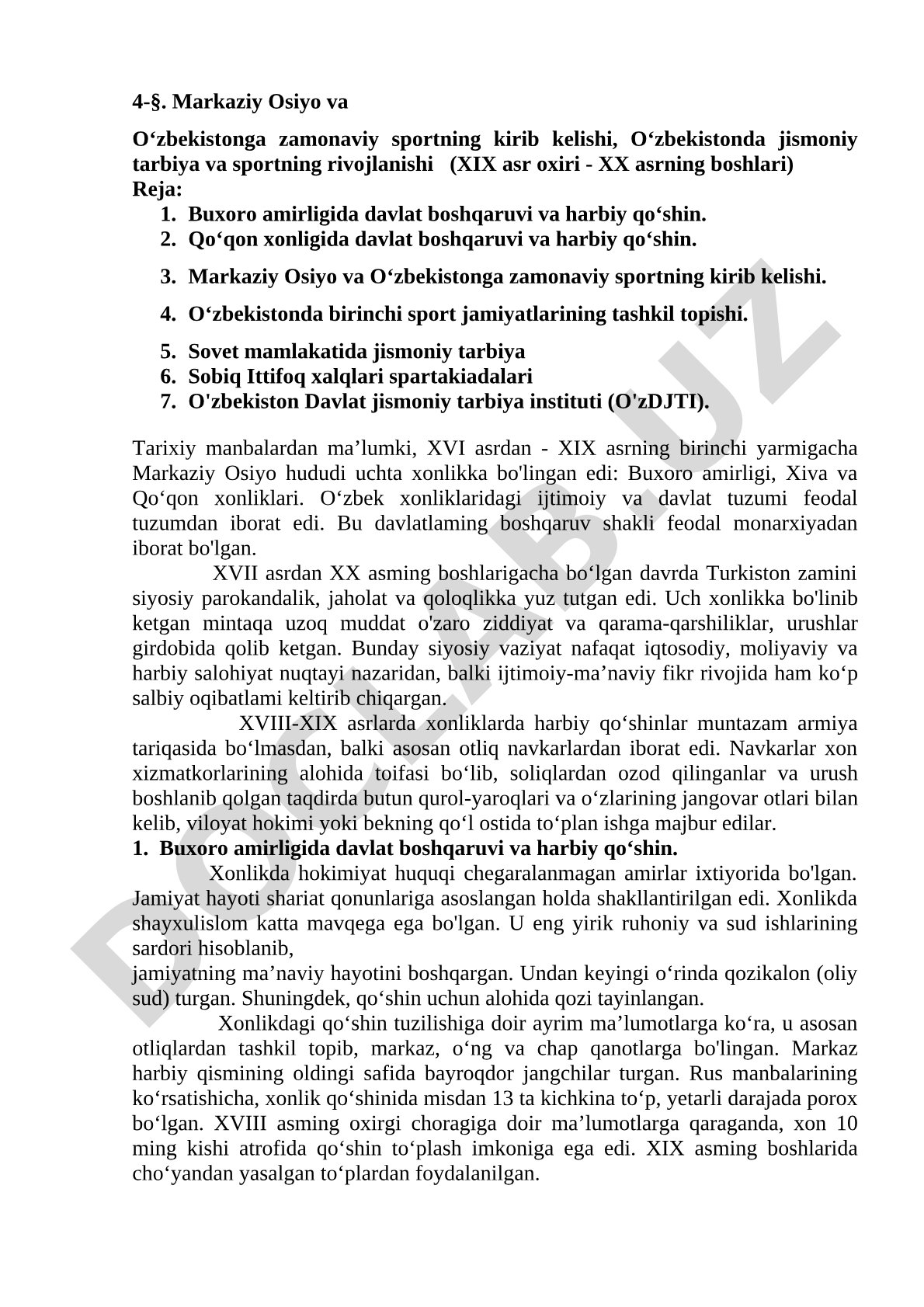 O‘zbekistonda jismoniy tarbiya va sportning rivojlanishi
