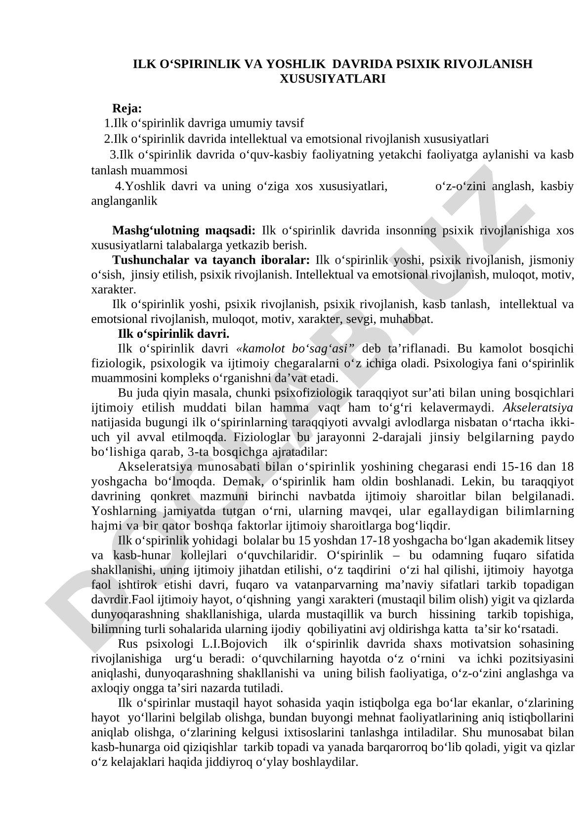 Ilk o‘spirinlik va yoshlik davrida psixik rivojlanish xususiyatlari