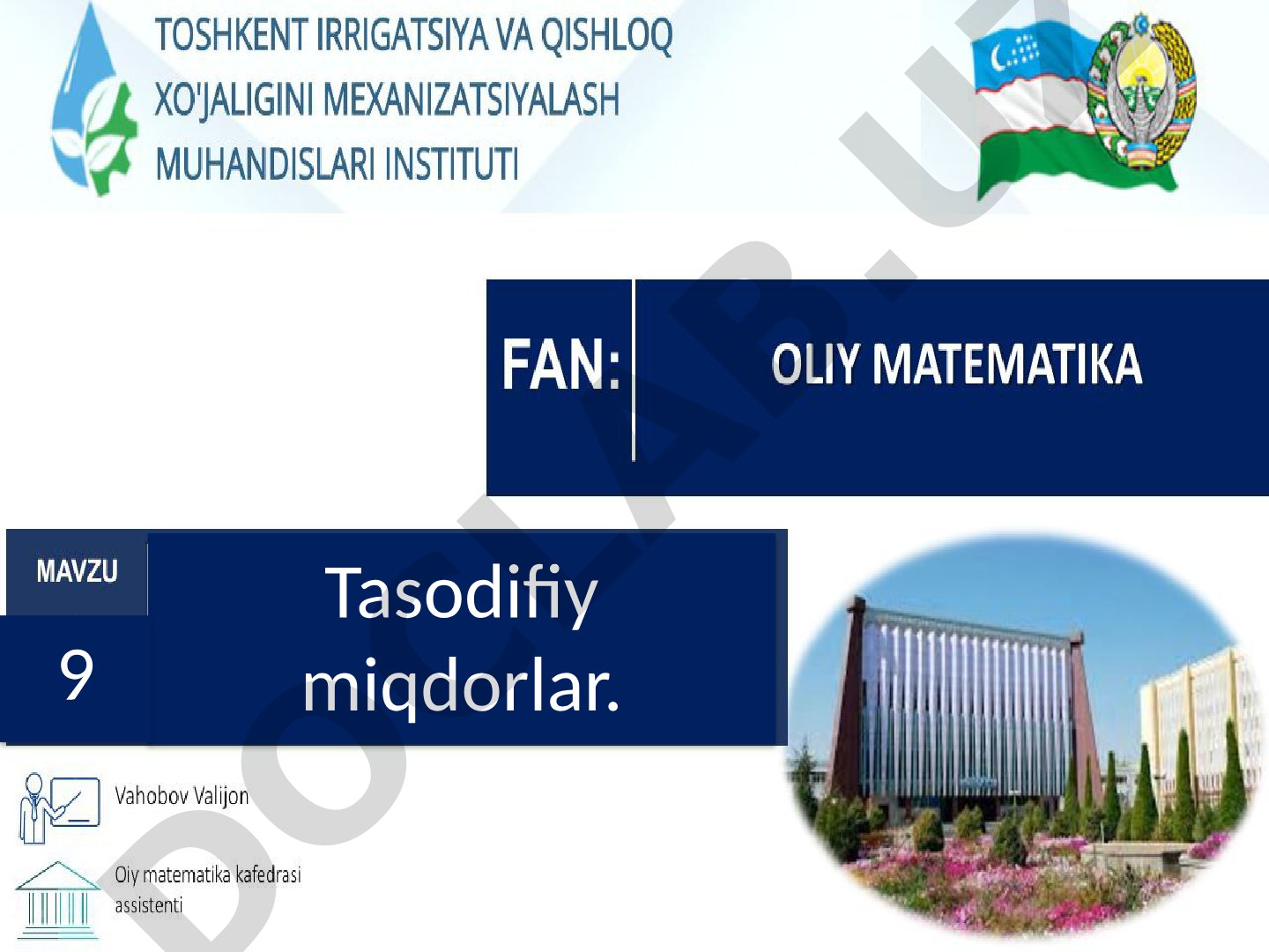 Tasodifiy miqdorlar va ularning turlari