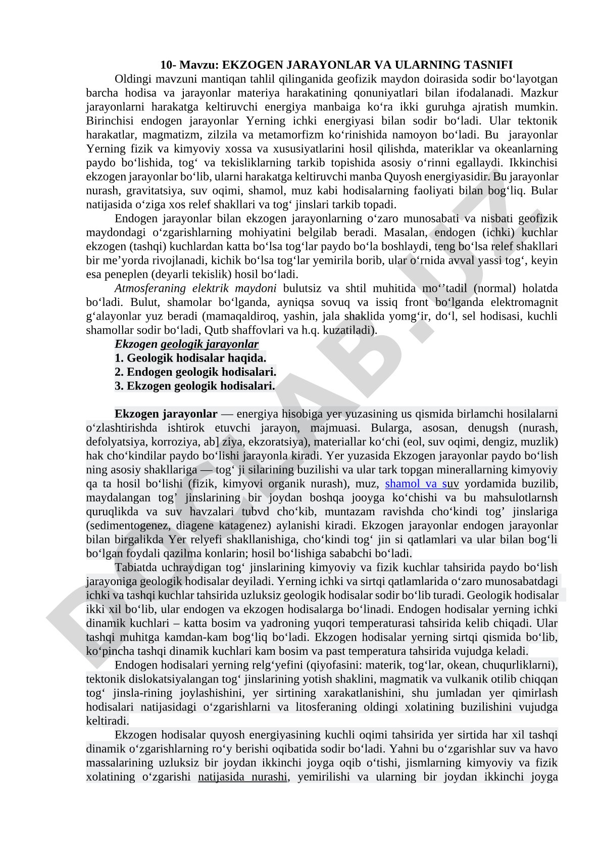 EKZOGEN JARAYONLAR VA ULARNING TASNIFI
