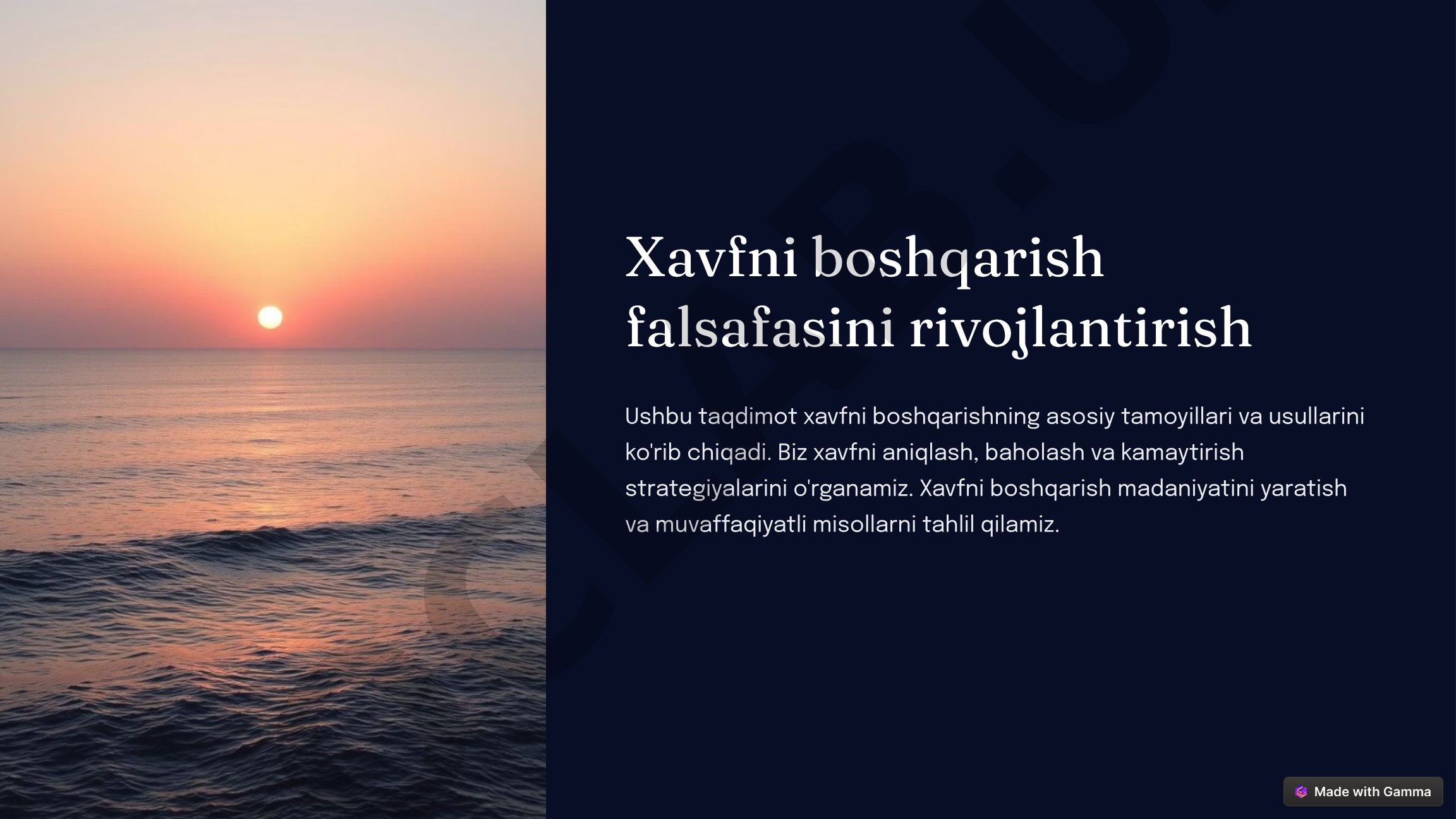Xavfni boshqarish falsafasini rivojlantirish