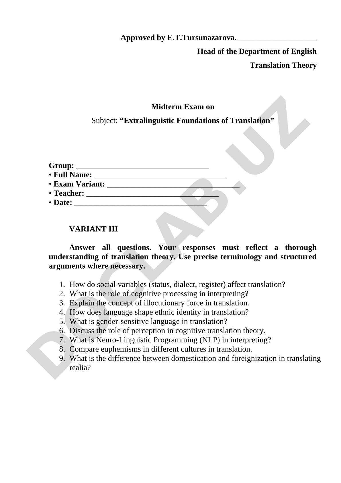 Extralinguistic Foundations of Translation