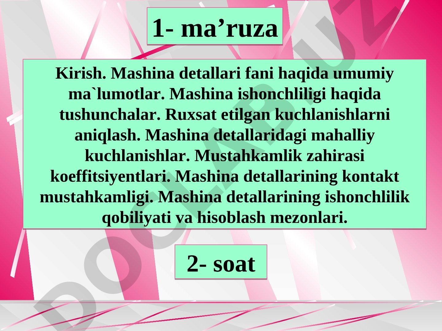 Kirish. Mashina detallari fani haqida umumiy ma'lumotlar