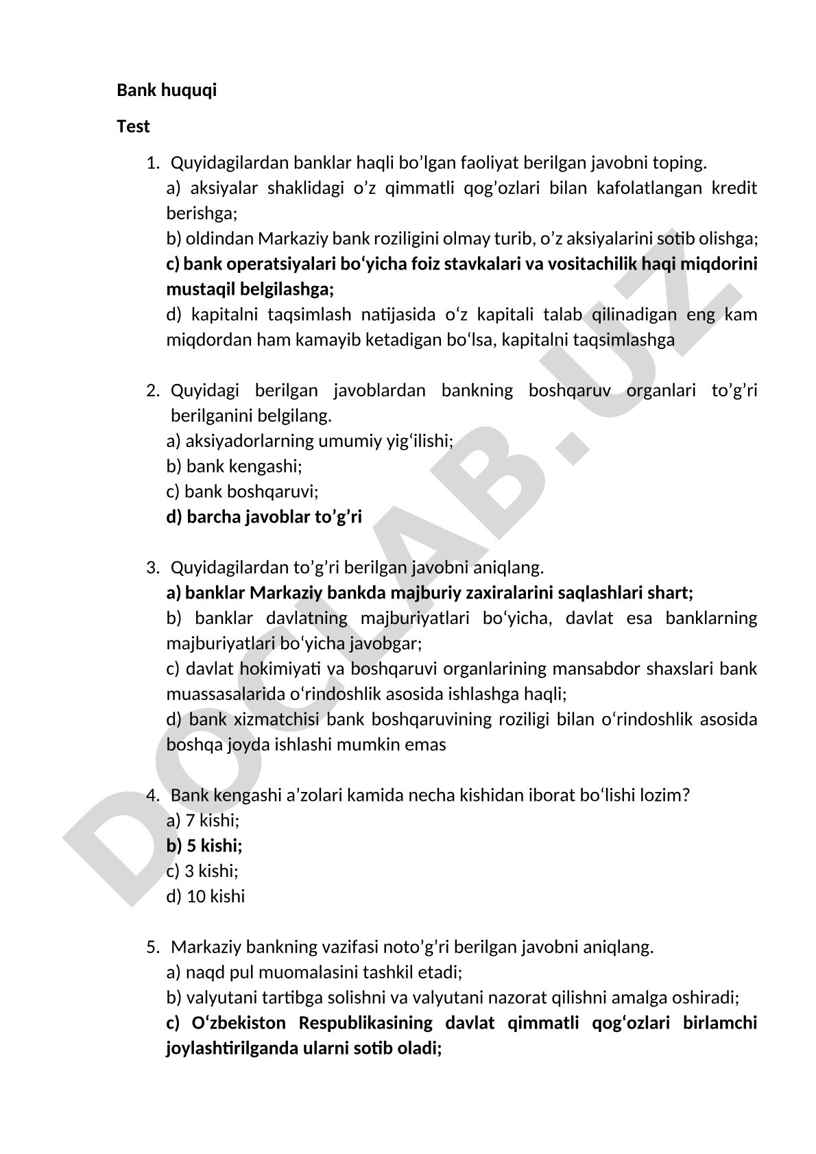 Bank huquqi testi