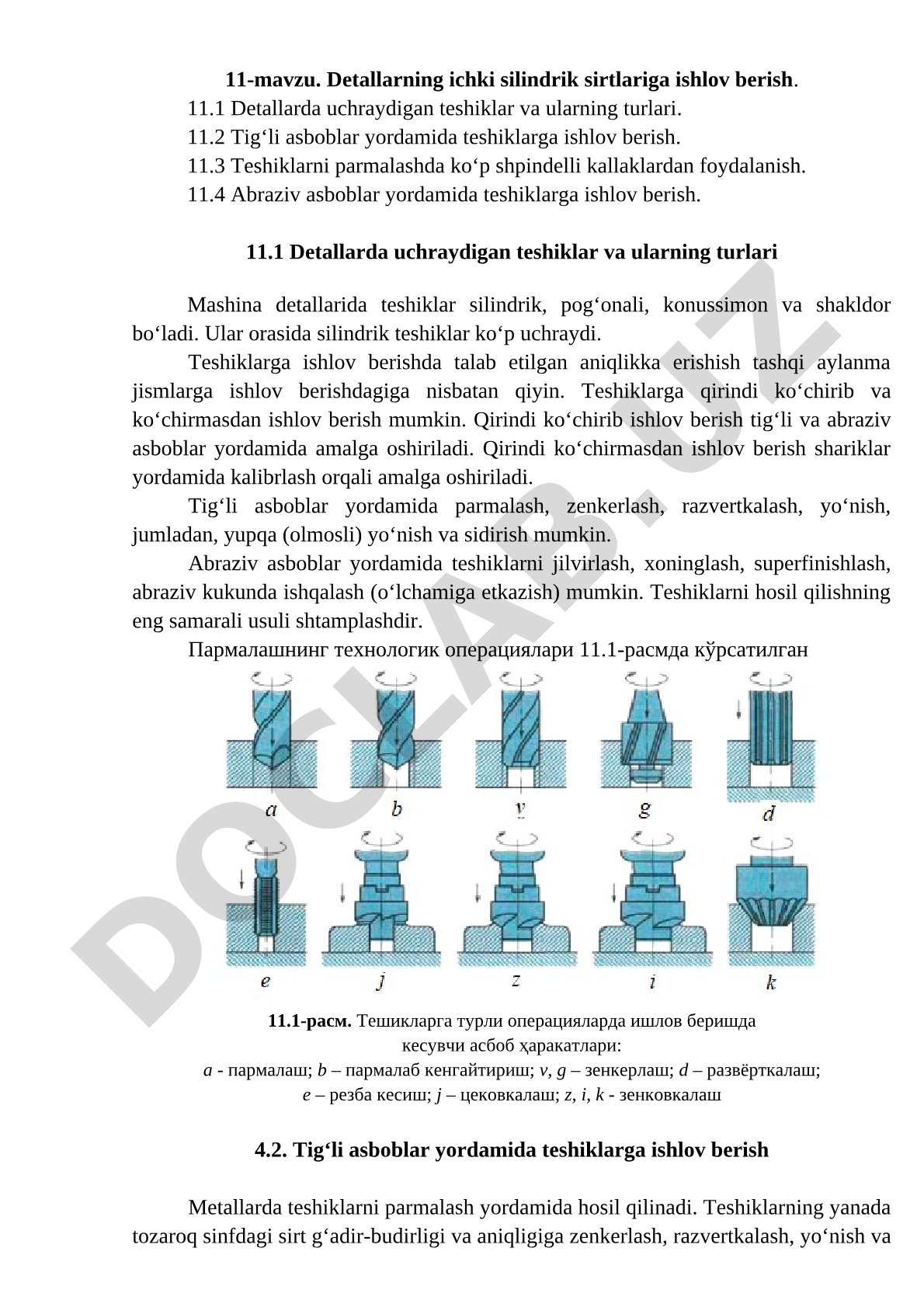 Detallarning ichki silindrik sirtlariga ishlov berish
