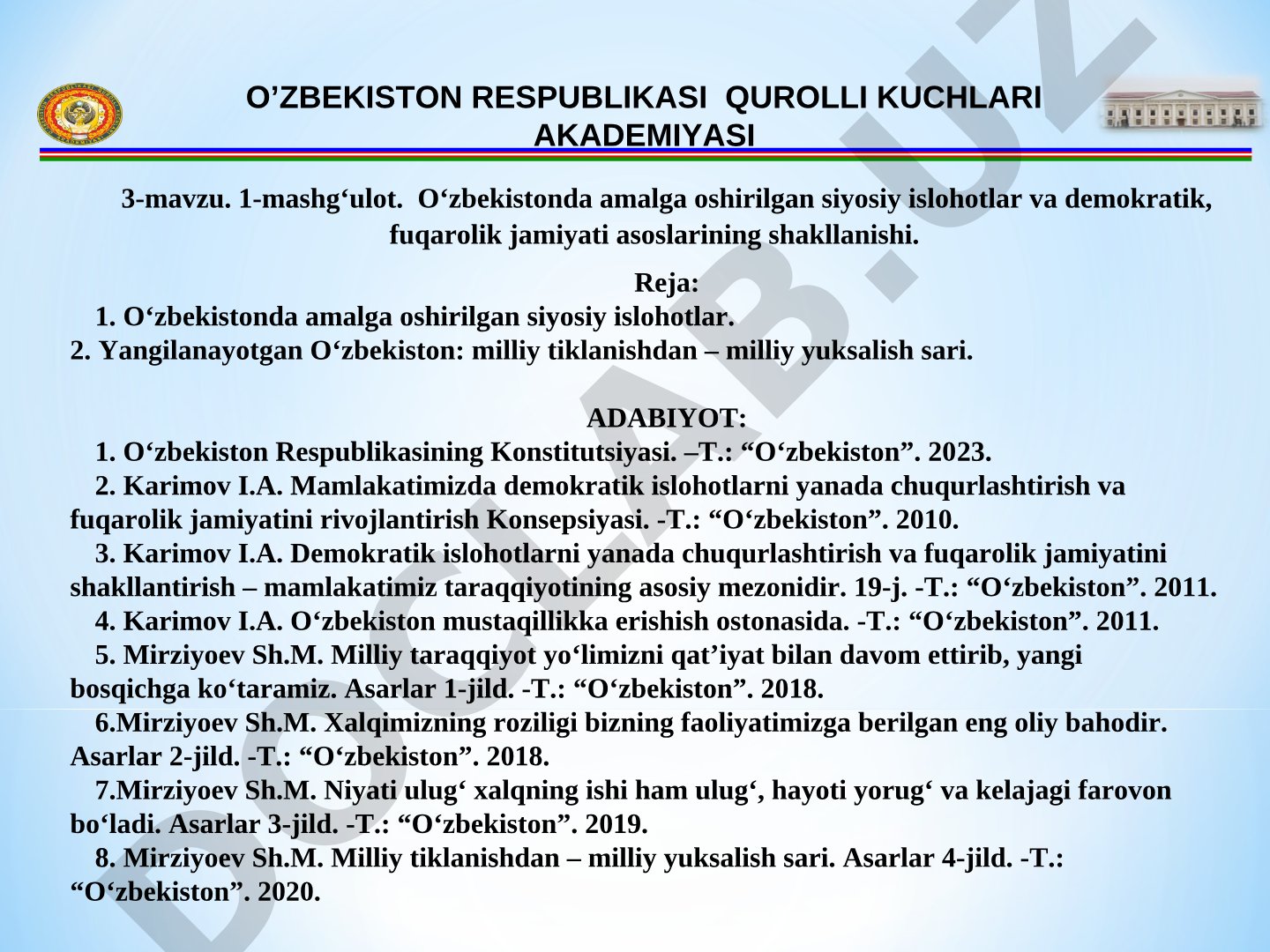 O‘zbekistonda amalga oshirilgan siyosiy islohotlar va demokratik fuqarolik jamiyati asoslarining shakllanishi