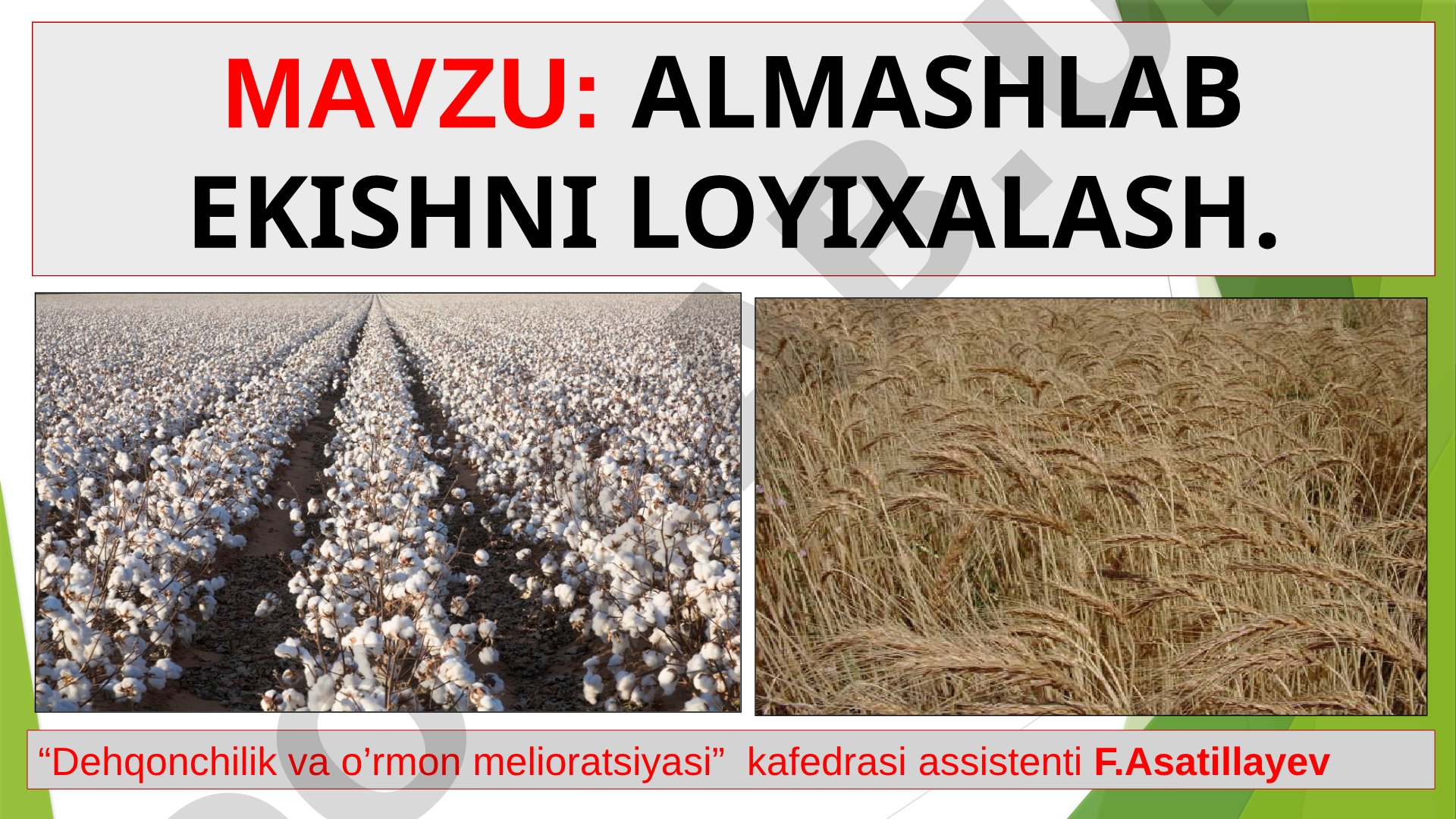 Almashlab ekishni loyihalash