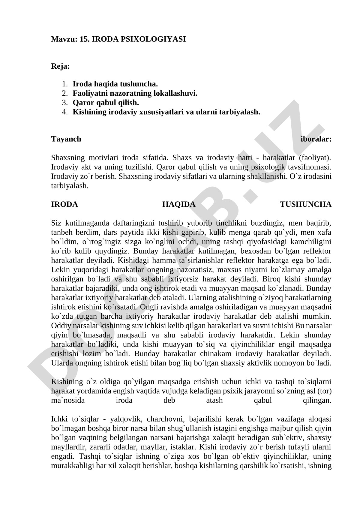 15. IRODA PSIXOLOGIYASI