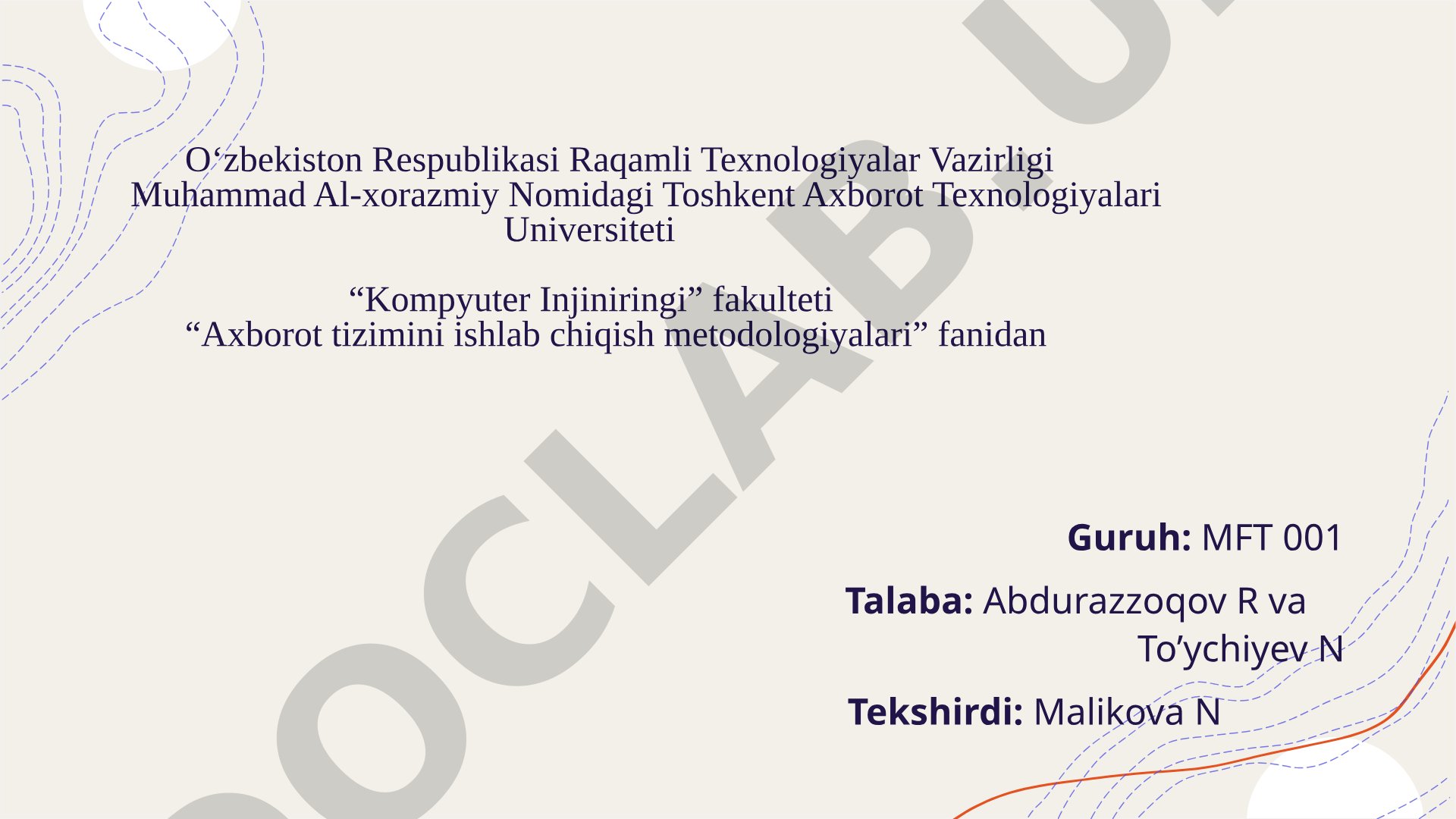 UML sinf diagrammasi tuzilishi va munosabatlari haqida