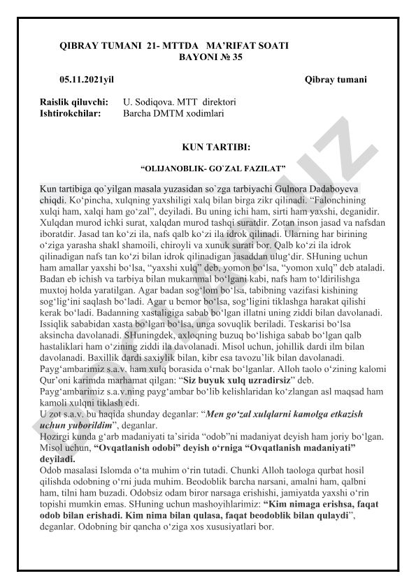 Oliyjanoblik - go'zal fazilat