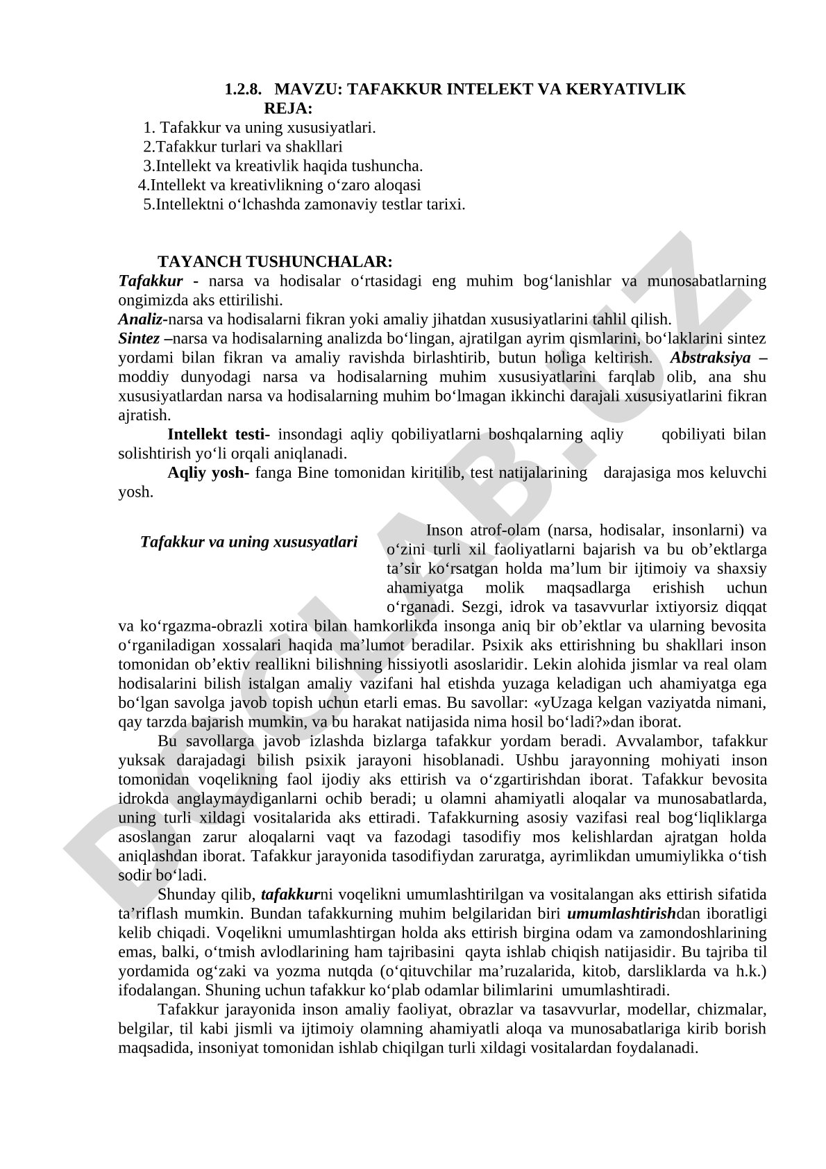 Tafakkur, intellekt va kreativlik