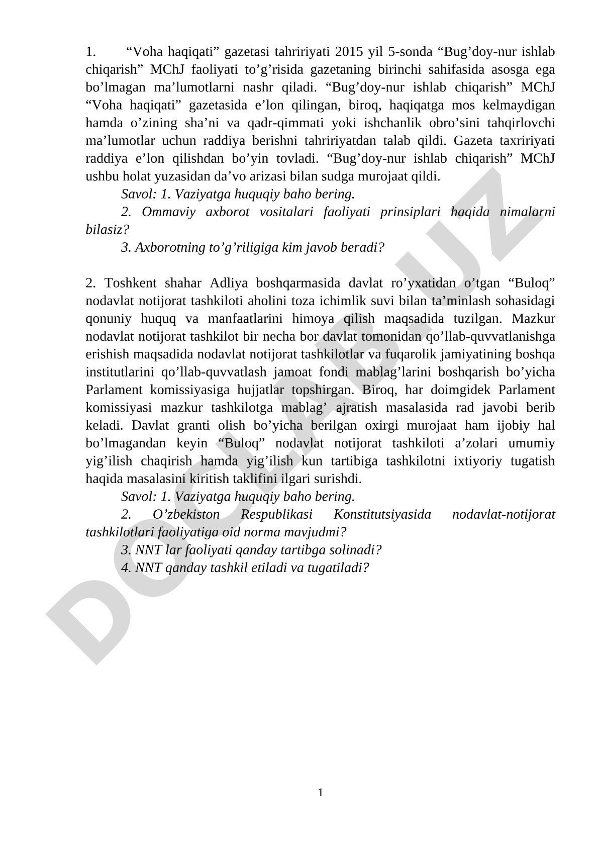Ommaviy axborot vositalari va NNTlar bo'yicha ikki huquqiy masala
