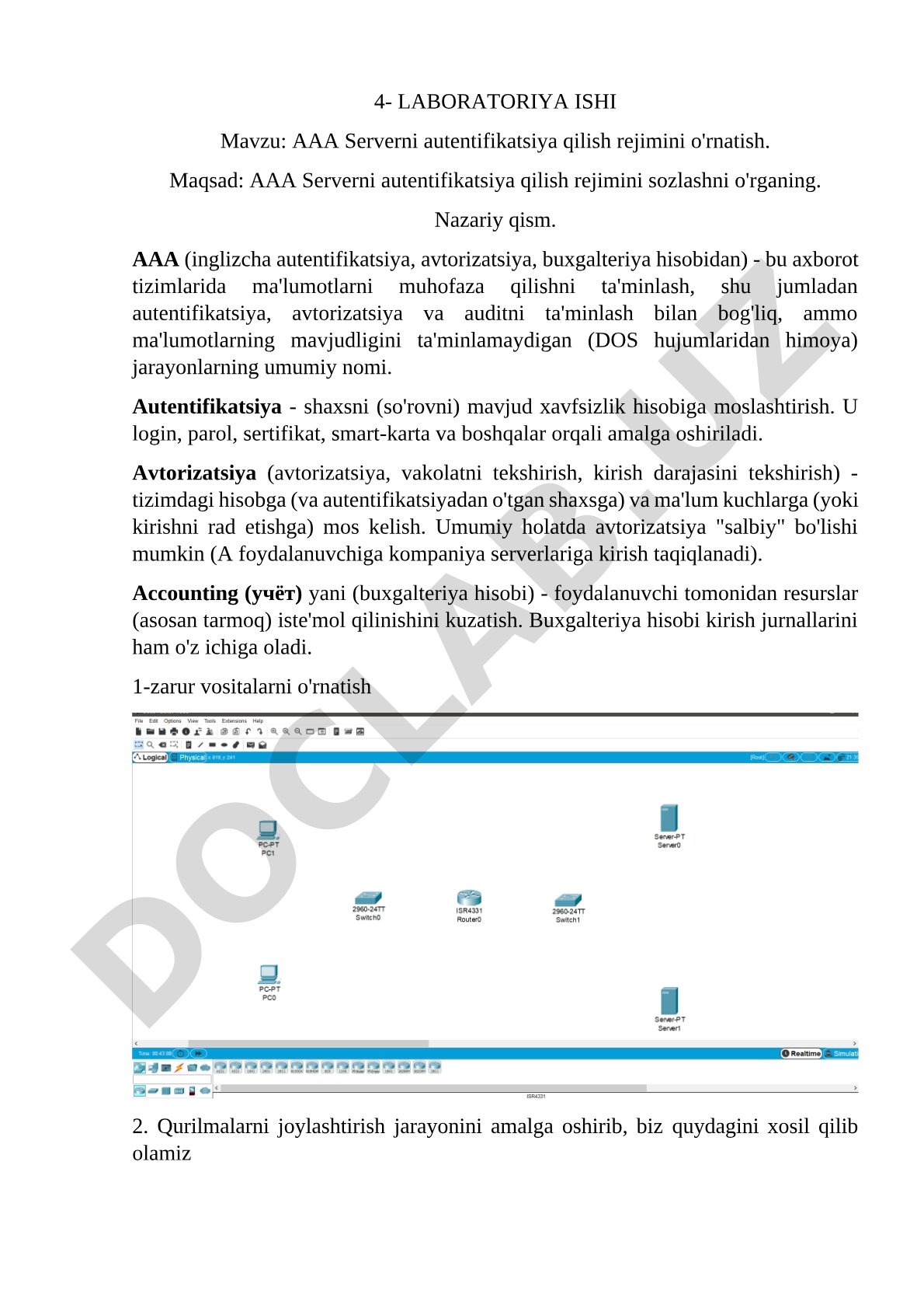 AAA Serverni autentifikatsiya qilish rejimini o'rnatish