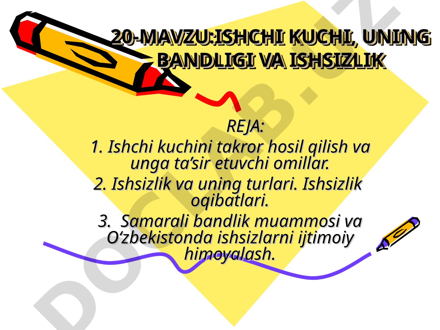 Ishchi kuchi, uning bandligi va ishsizlik