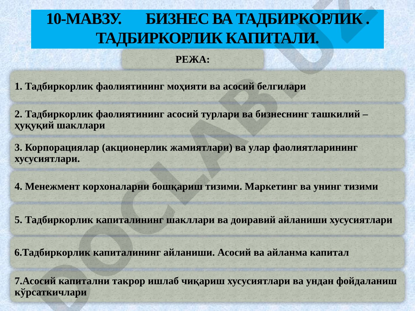 Бизнес ва тадбиркорлик. Тадбиркорлик капитали