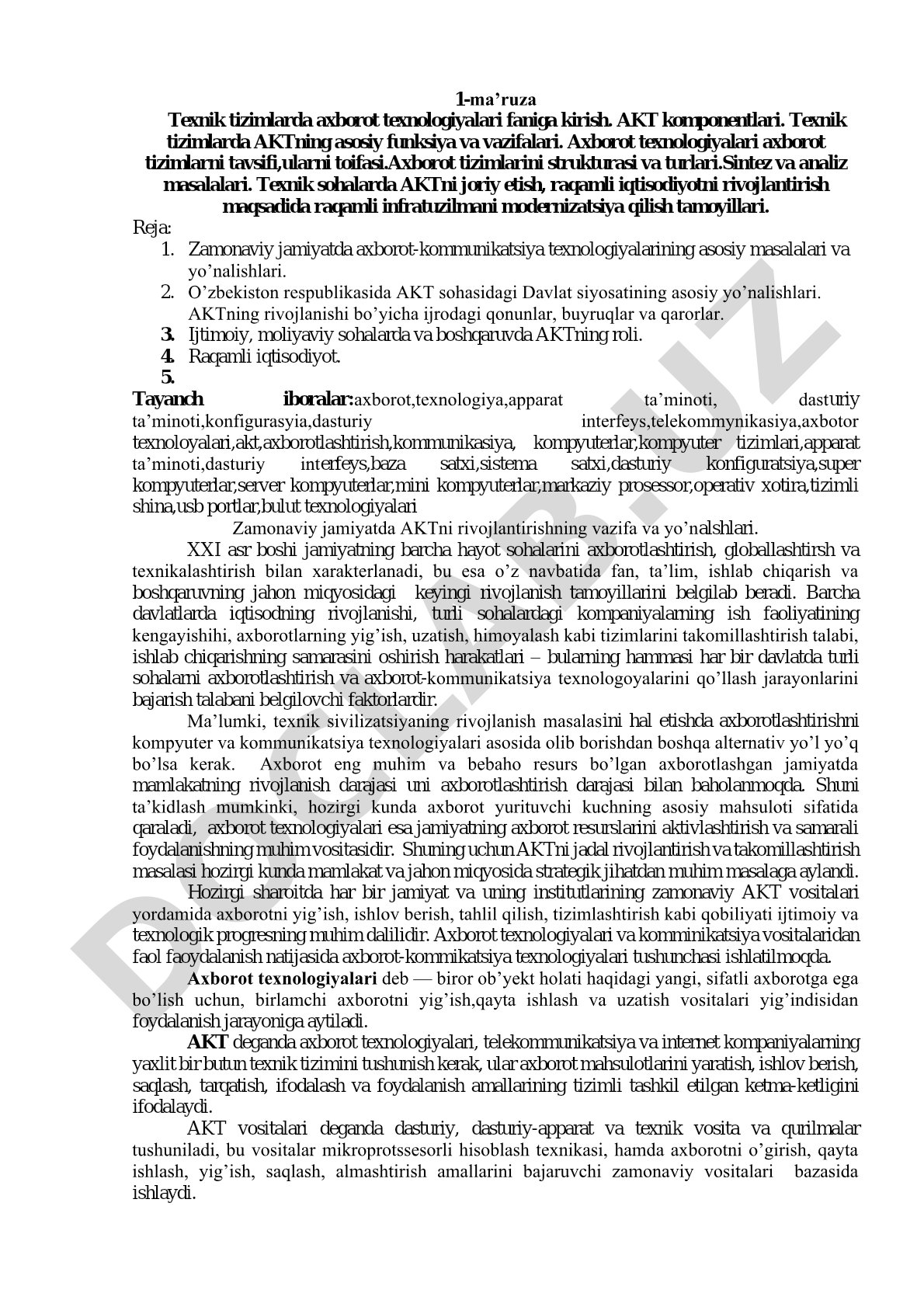 Texnik tizimlarda axborot texnologiyalari faniga kirish