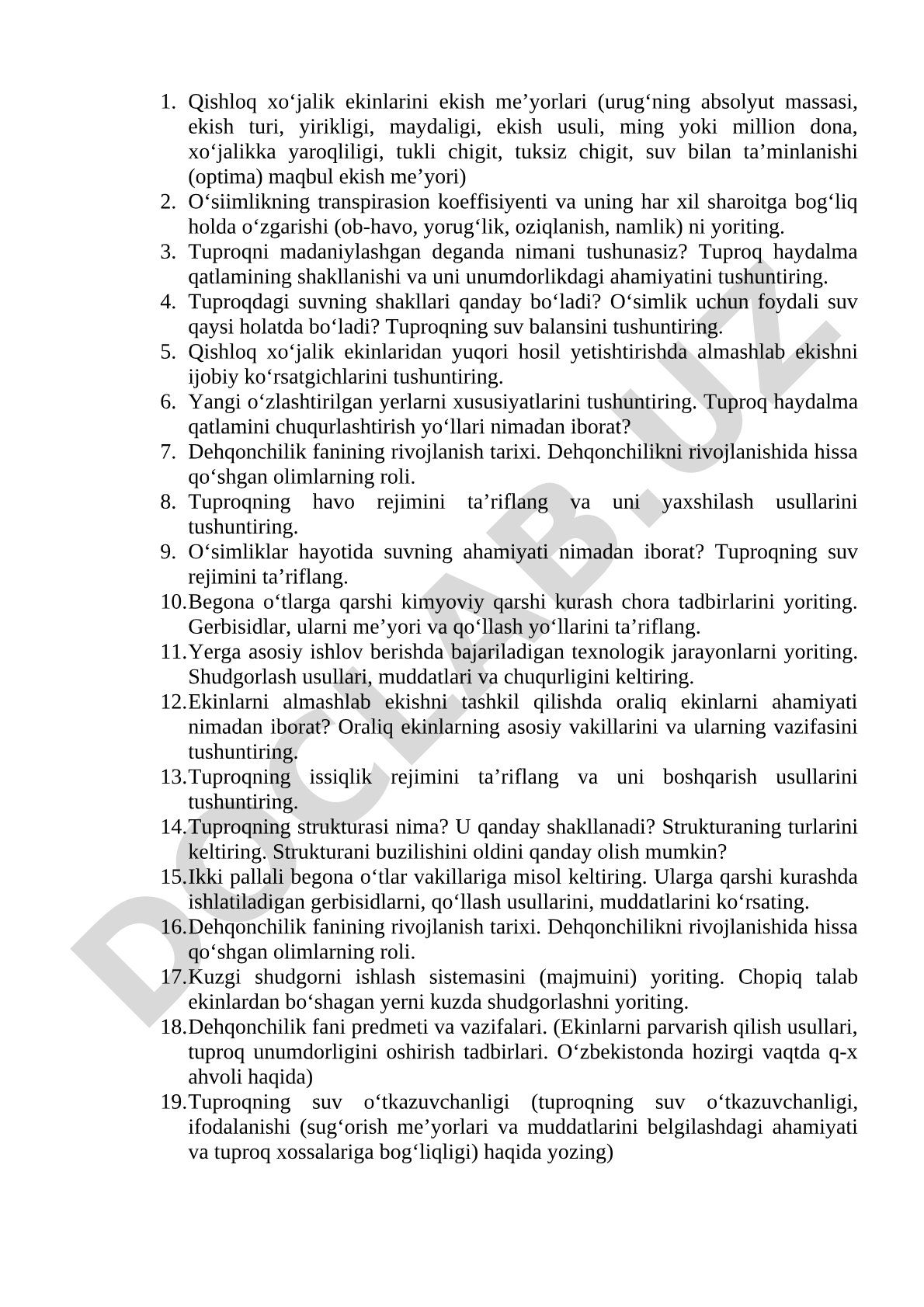 Qishloq xo‘jalik ekinlarini ekish me’yorlari va dehqonchilik asoslari